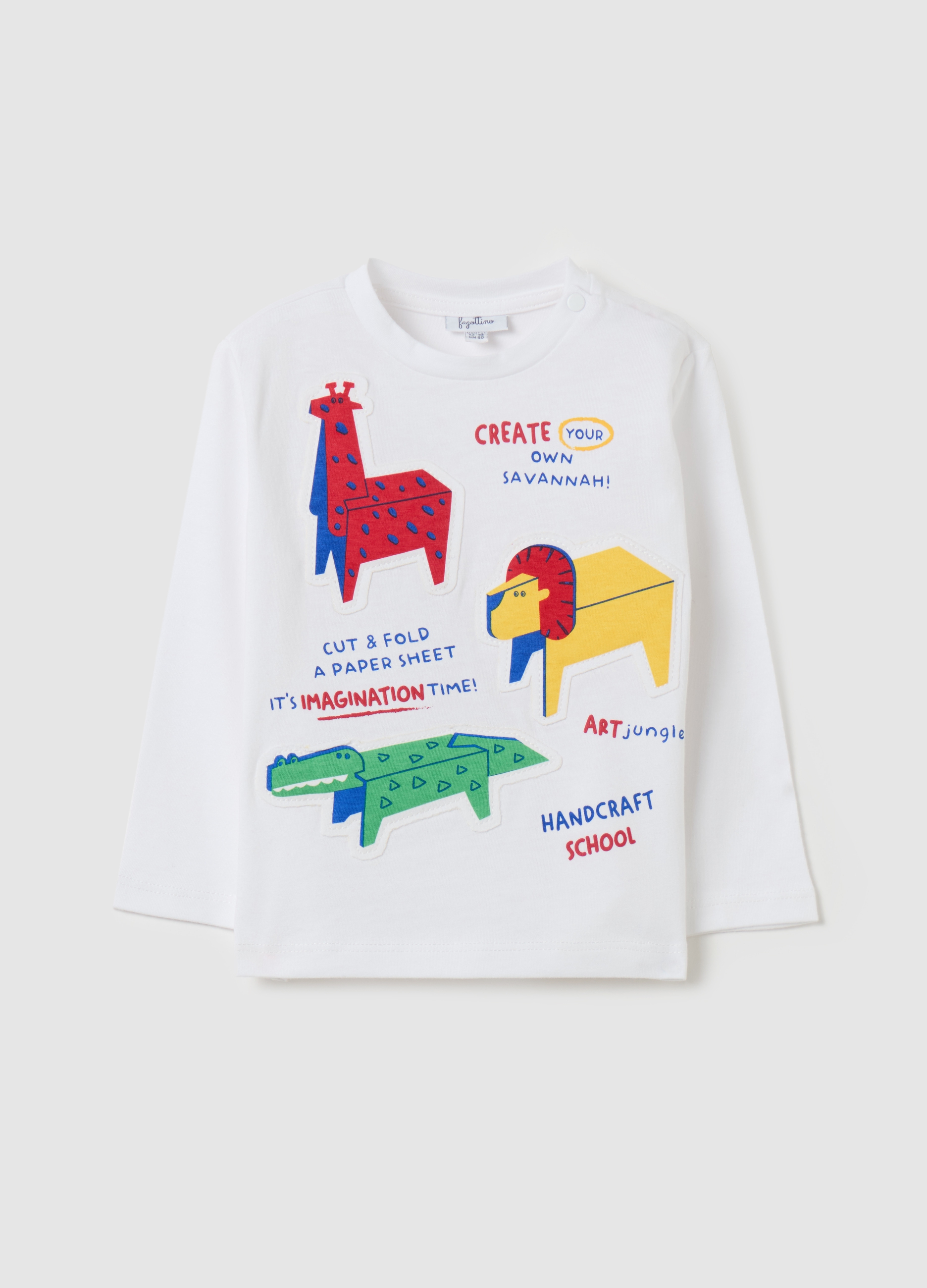 FAGOTTINO, T-shirt Maniche Lunghe In Cotone Bio Con Patch, Bambino, Bianco, Taglia: 24-30