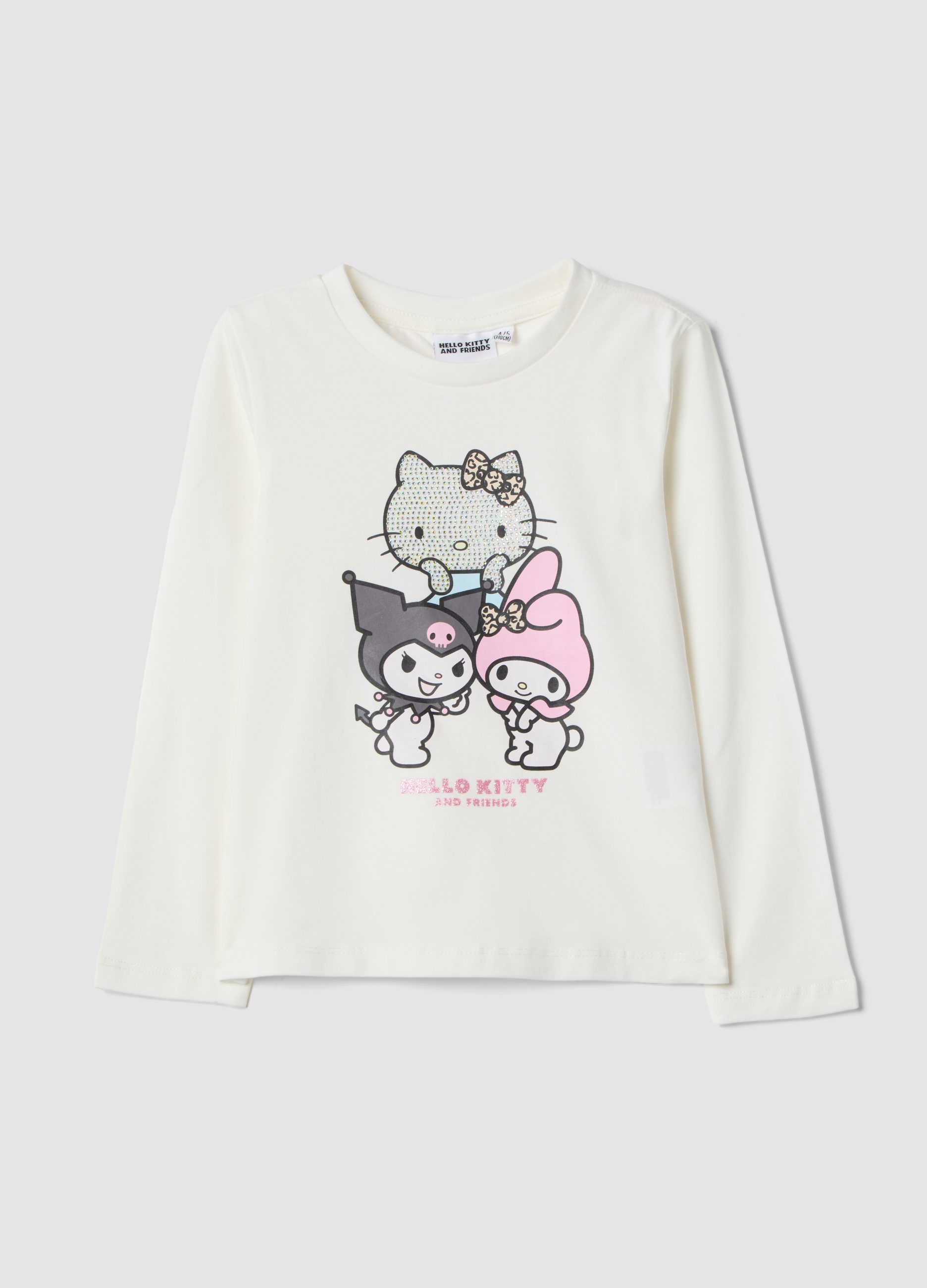 OVS KIDS, T-shirt Bianca In Cotone Elasticizzato Con Stampa Hello Kitty Per Bambina, Bianco, Taglia: 9-10