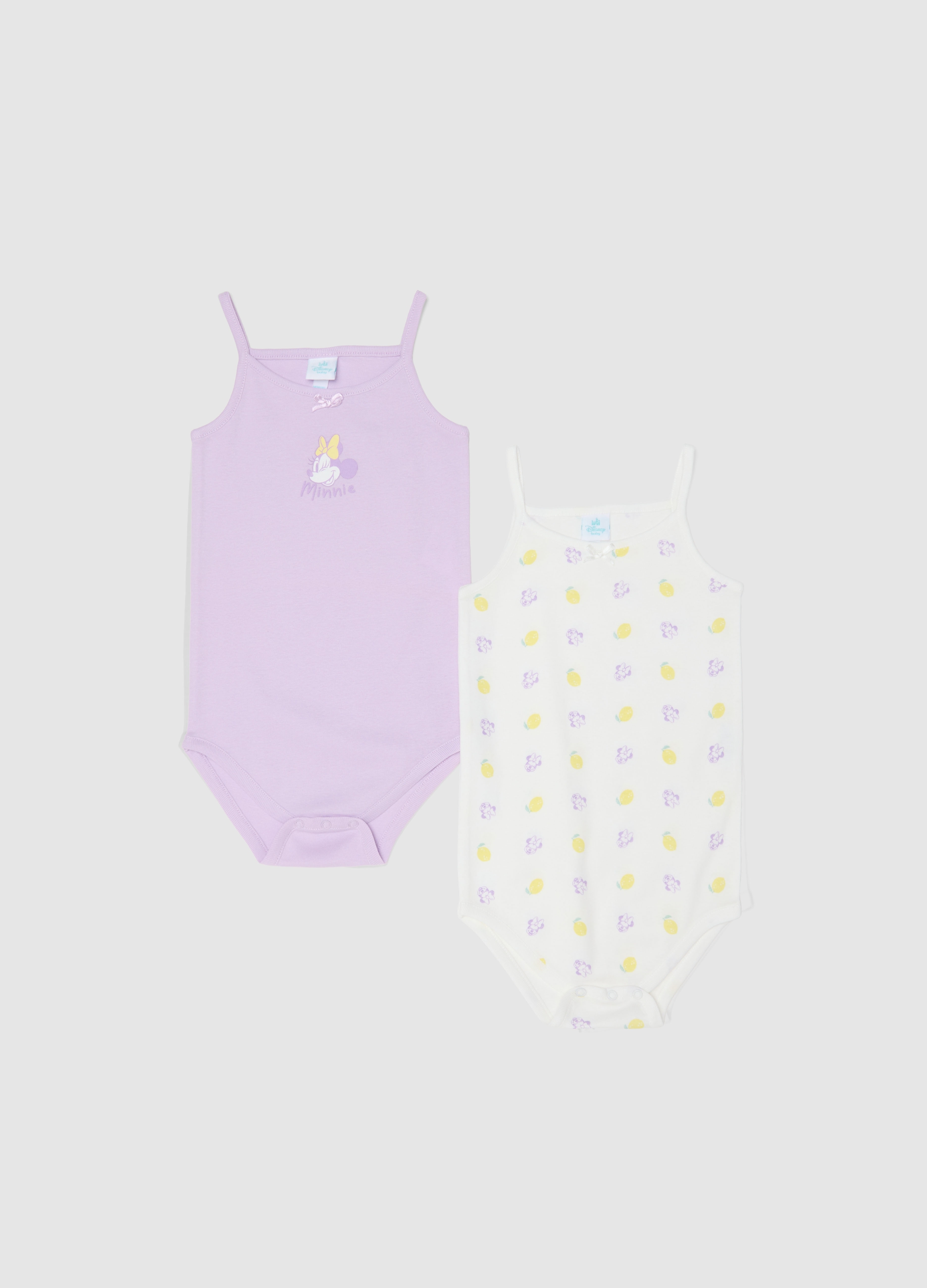 FAGOTTINO, Bipack Di Body In Puro Cotone Multicolor Con Minnie Senza Maniche Da Neonate, Niña, Blanco/morado, Talla: 9-12
