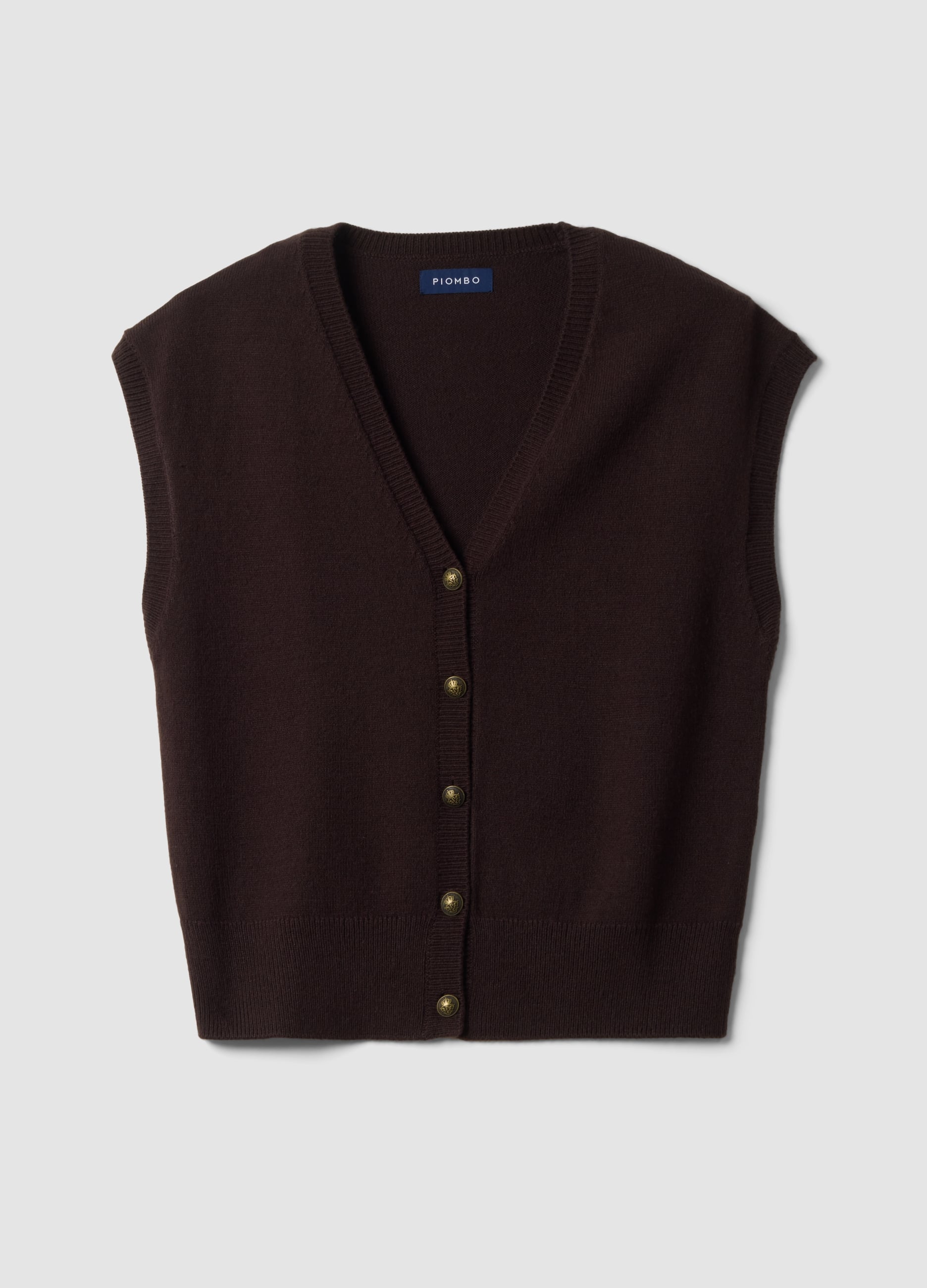 Piombo Contemporary, Gilet Marrone Con Scollo Profondo A V E Bottoni Over Fit, Donna, Marrone, Taglia: XS