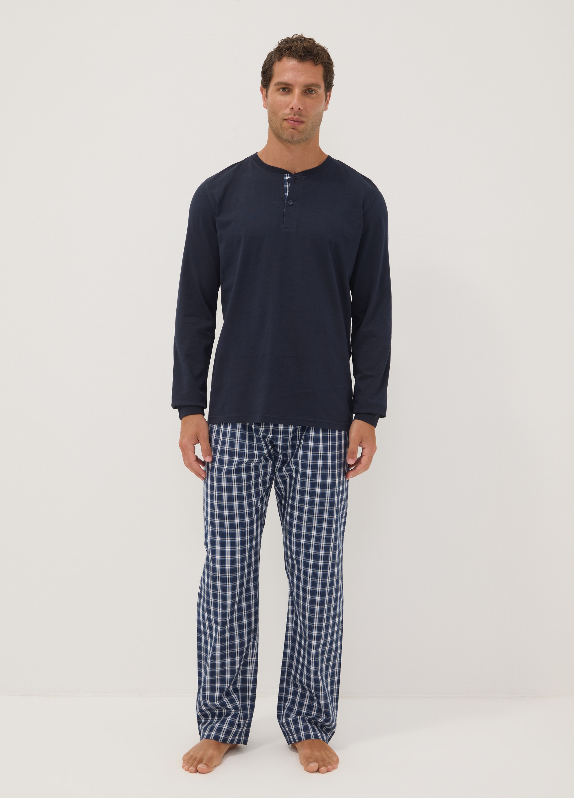 OVS, Pigiama Blu In Puro Cotone Organico Con Collo Serafino Regular Fit, Uomo, Blu, Taglia: M