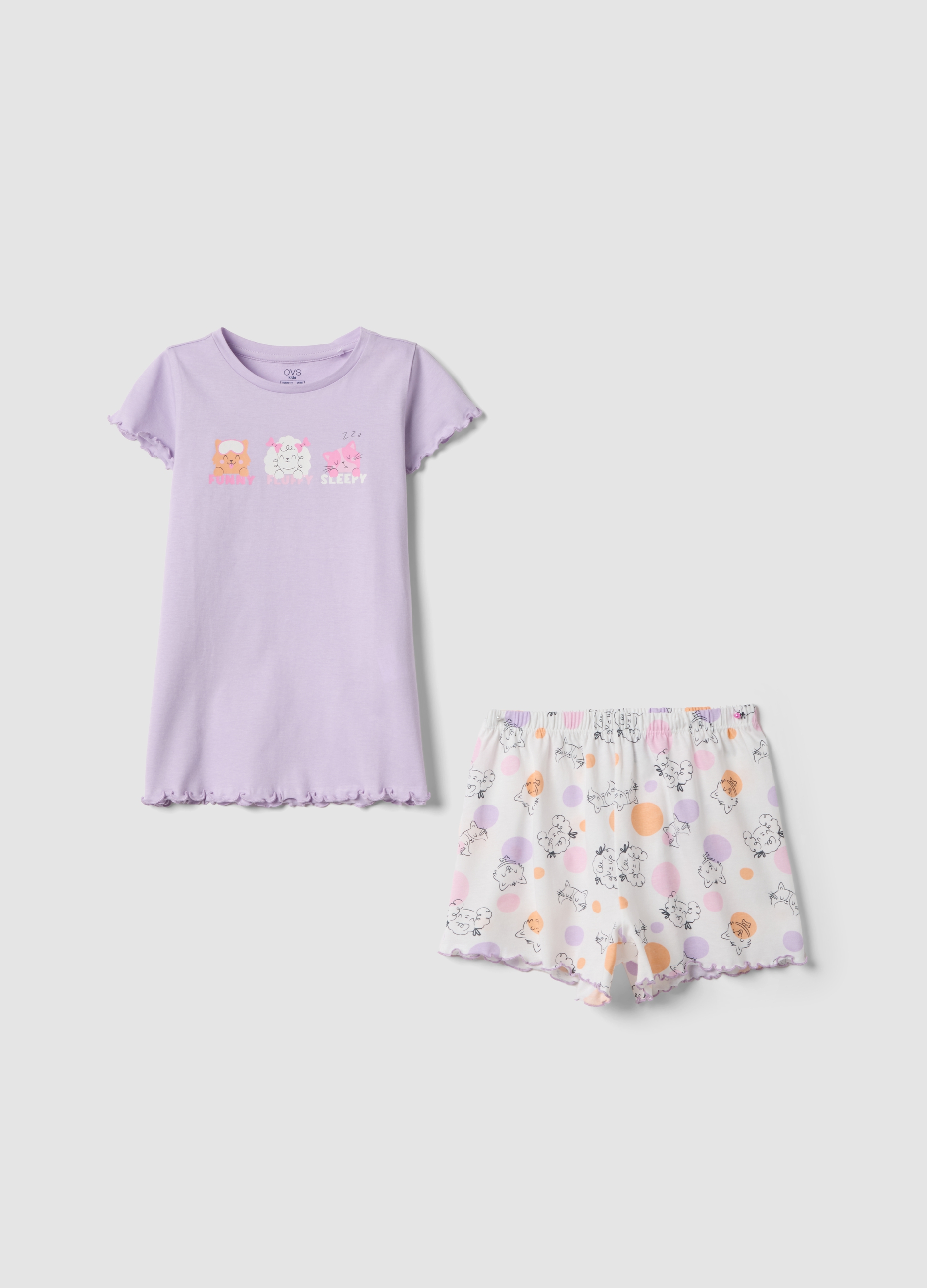 OVS KIDS, Pijama Multicolor De Algodón Orgánico Para Niña Con Estampados, Niña, Blanco/morado, Talla: 4-5