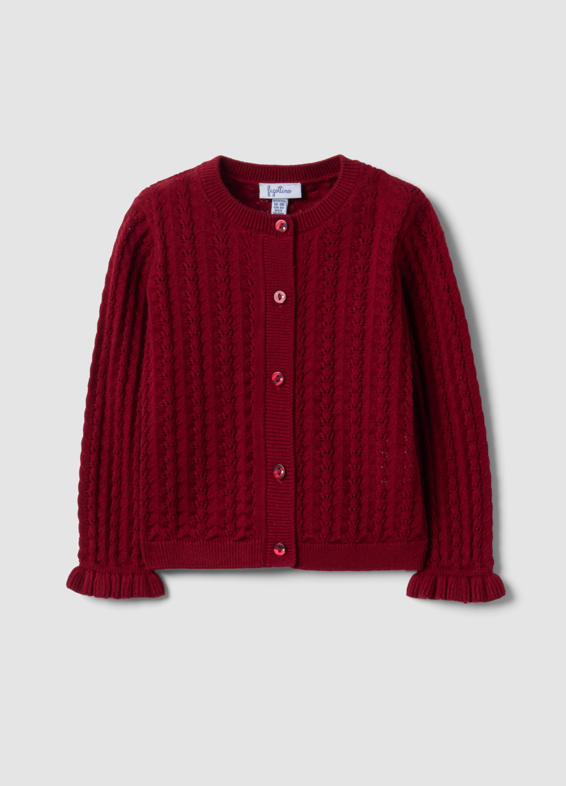 FAGOTTINO, Cardigan Rosso In Puro Cotone A Maglia Traforata Per Bimba, Bambina, Rosso, Taglia: 9-12