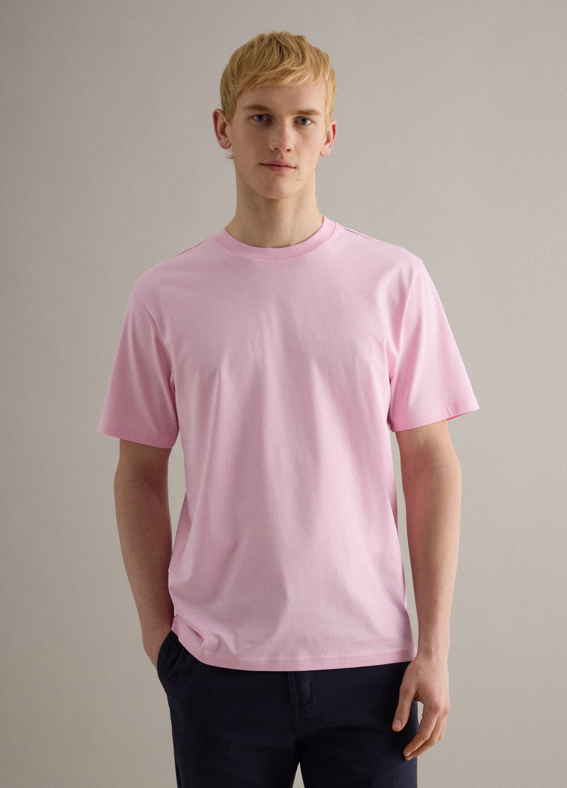 PIOMBO, Camiseta Rosa De Algodón Puro Con Cuello Redondo Y Ajuste Relajado, Hombre, Rosa pastel, Talla: M