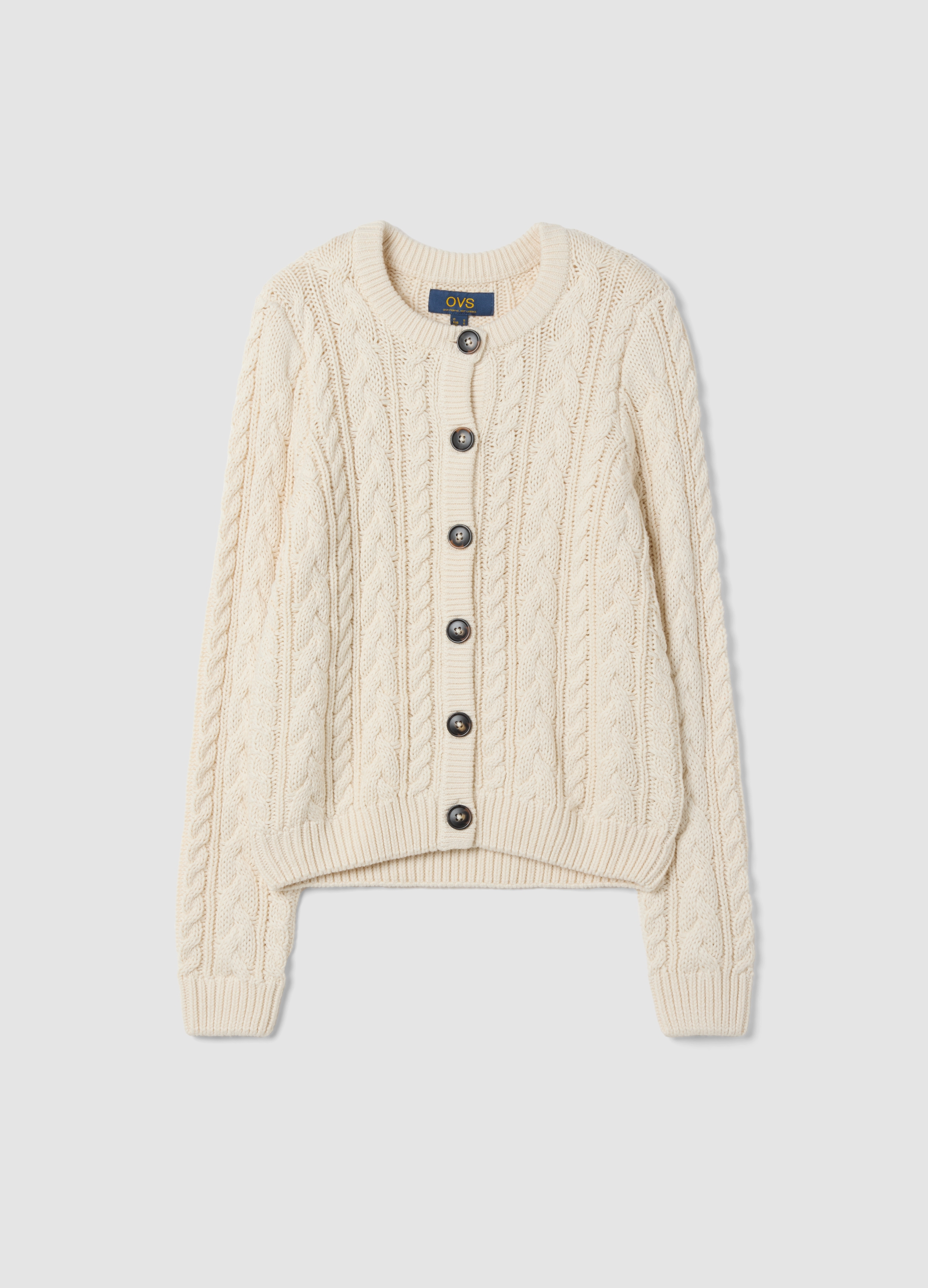 OVS , Cardigan Beige In Misto Cotone Con Girocollo, Donna, Beige, Taglia: L