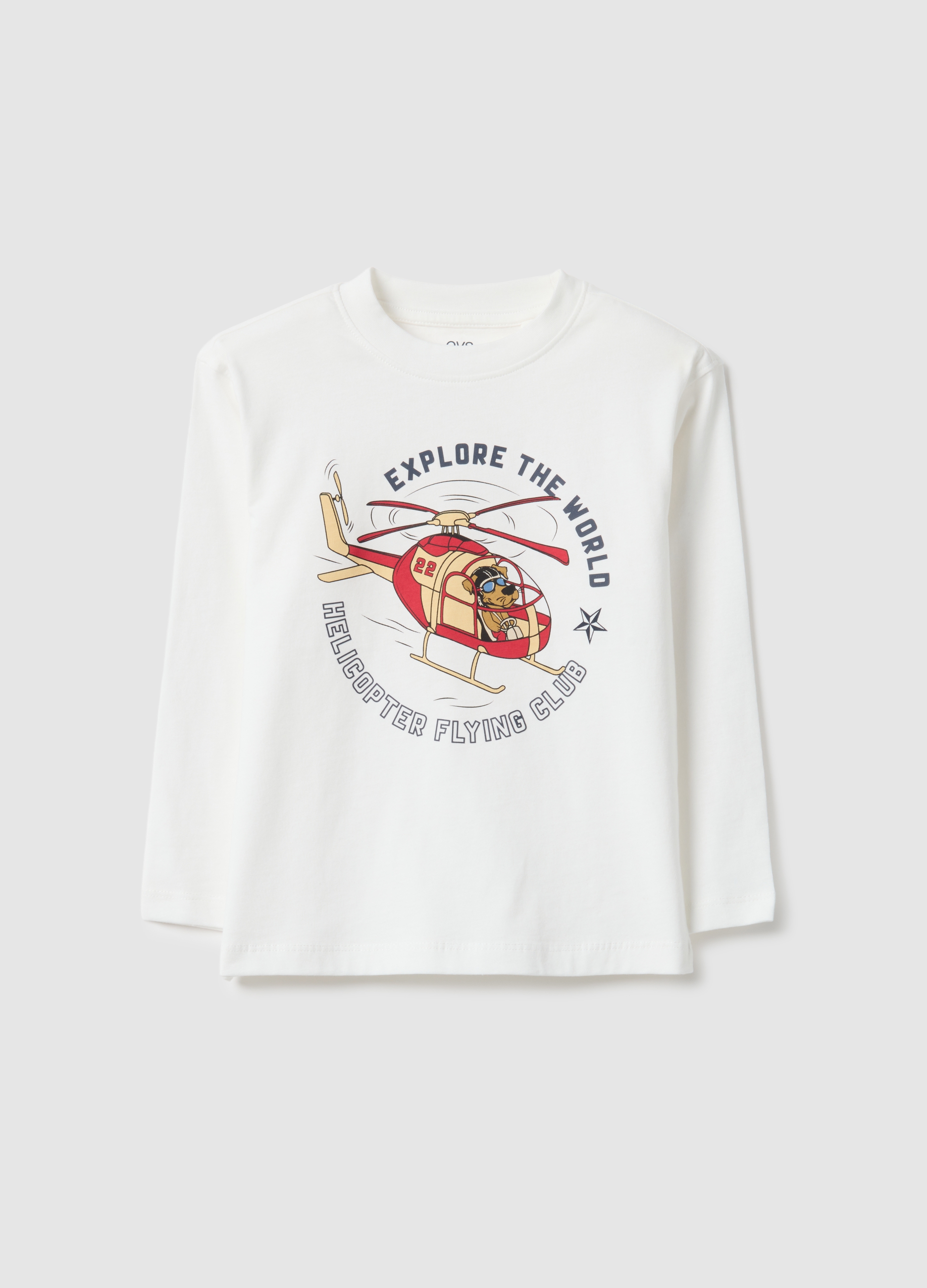 OVS KIDS, Maglietta Azzurra Da Bambino In Puro Cotone Over Fit Con Stampa, Azzurro, Taglia: 3-4