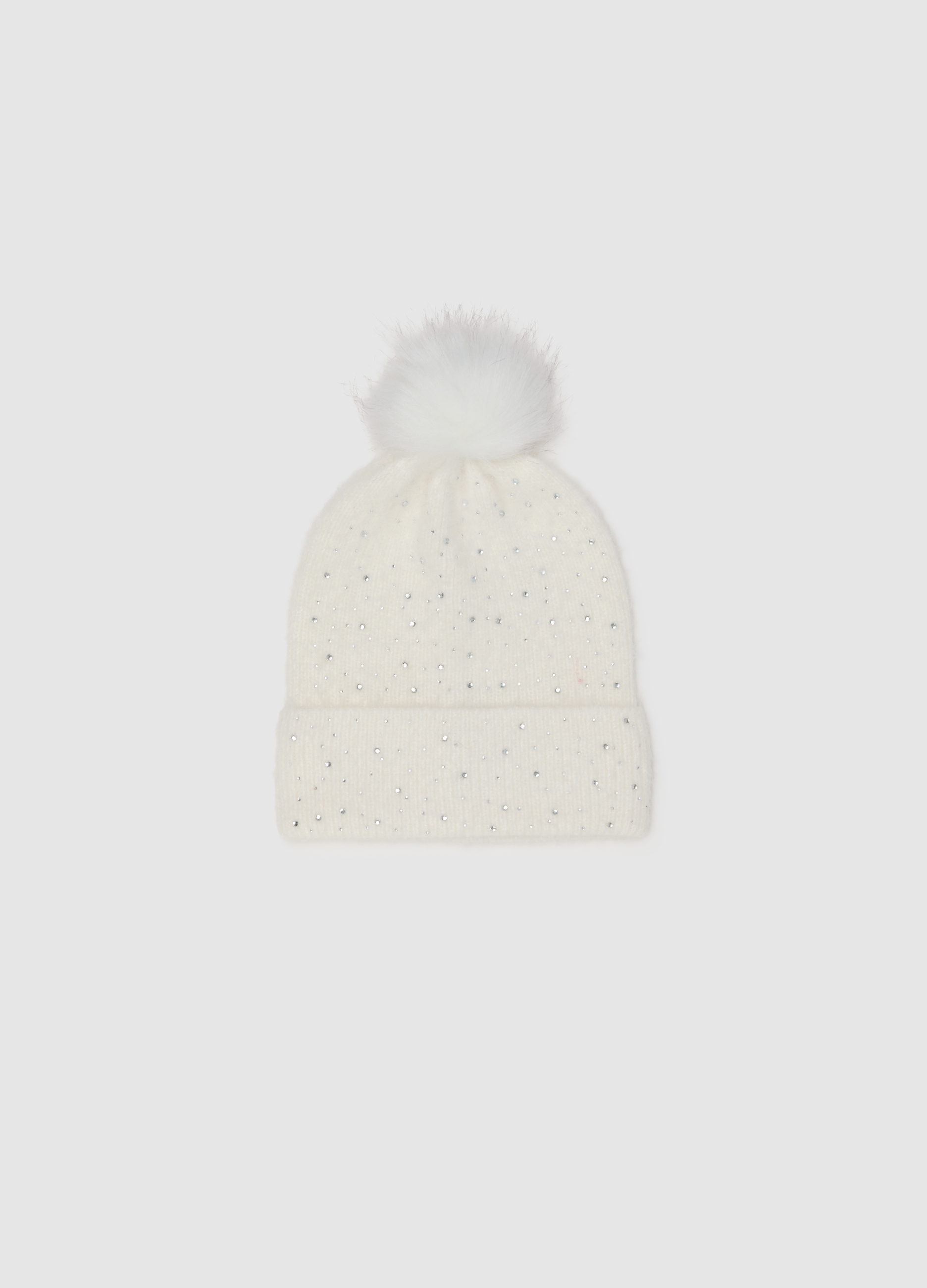 OVS, Cappello Bianco Con Pompon E Decorazioni Luccicanti, Donna, Bianco, Taglia: ONE SIZE