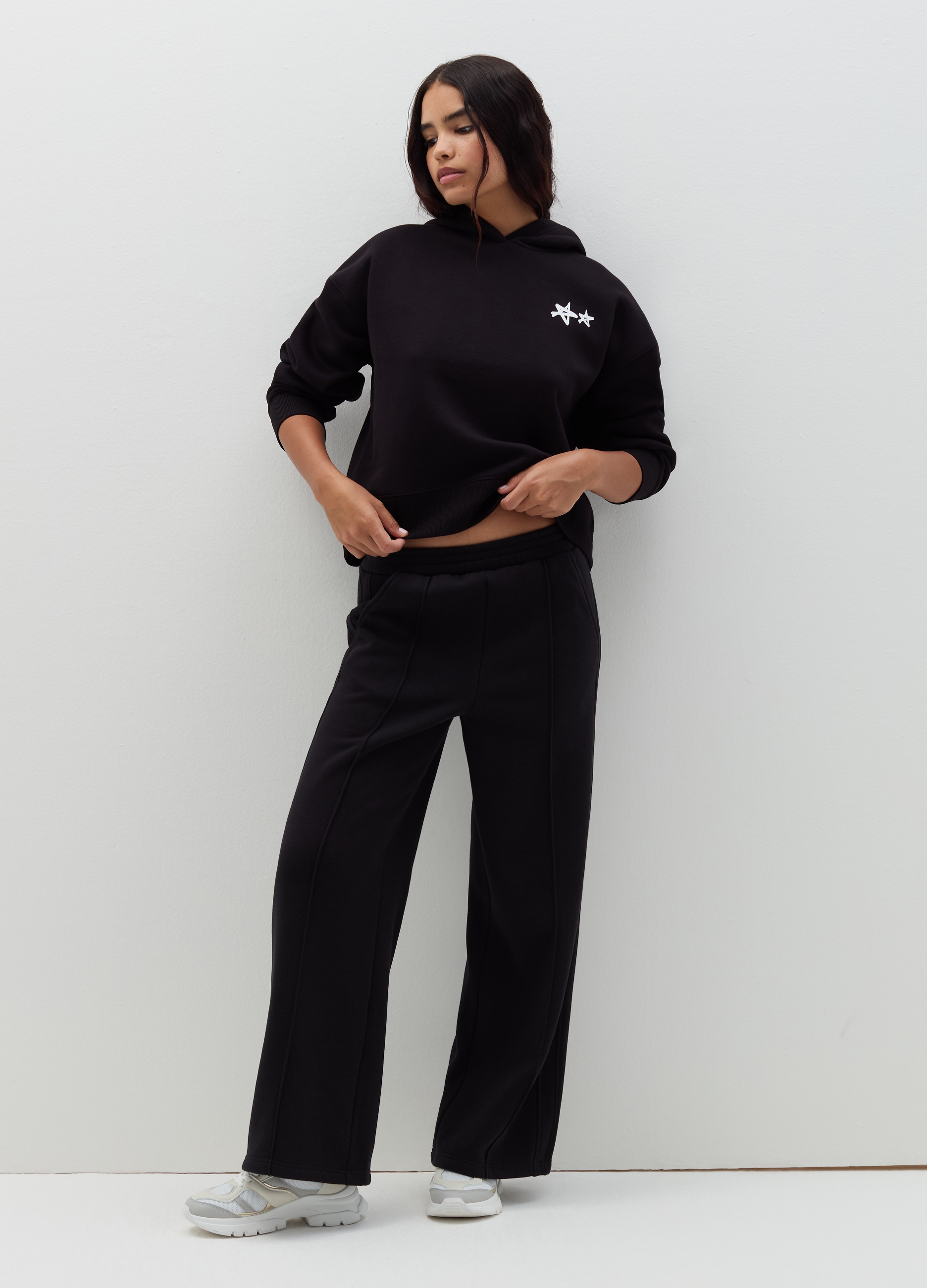 Pantalón De Felpa De Pernera Ancha, Mujer, Negro, Talla: 40