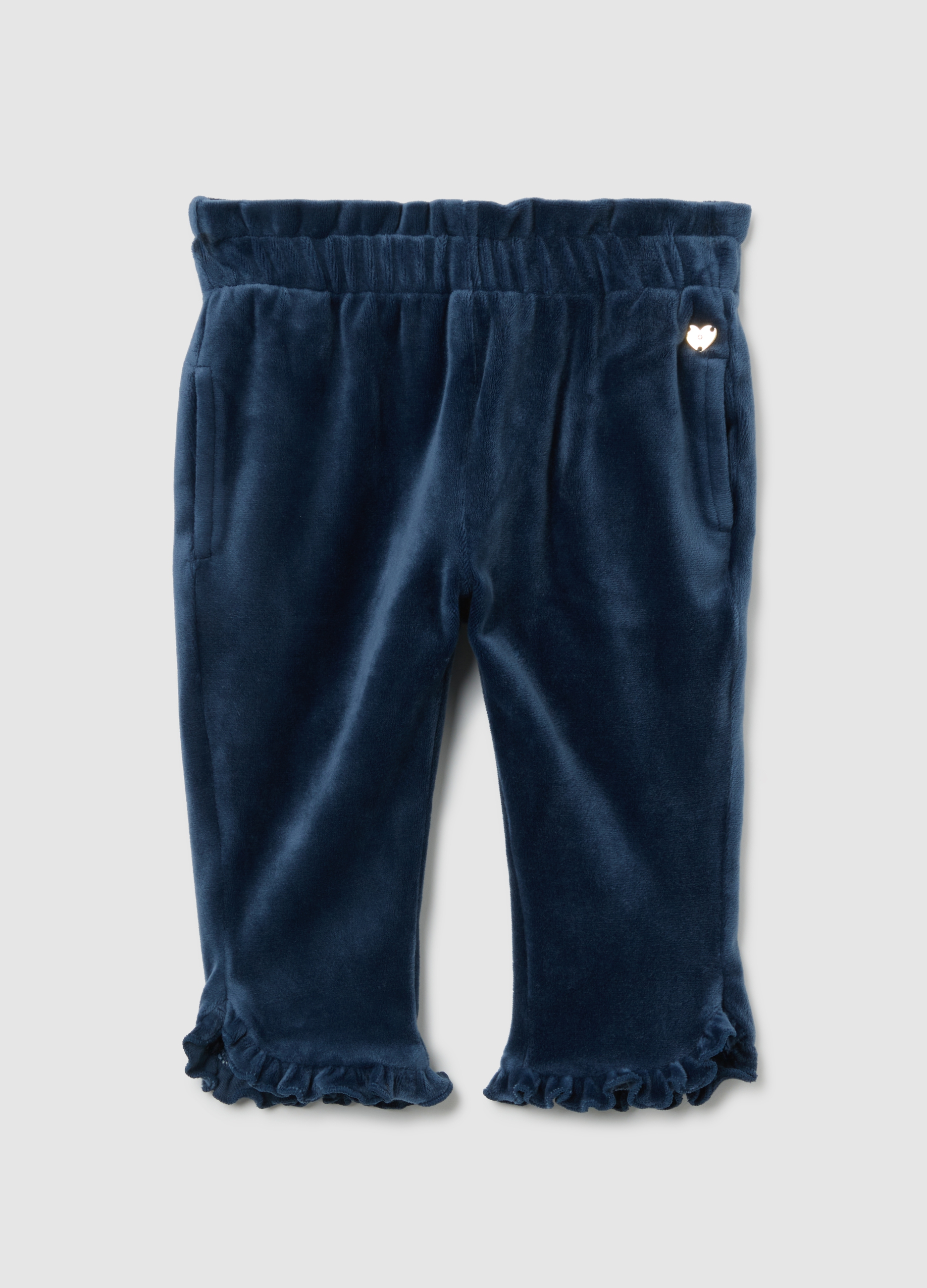 FAGOTTINO, Treggings Da Bambina In Velour Blu Slim Fit Con Volant, Blu, Taglia: 9-12