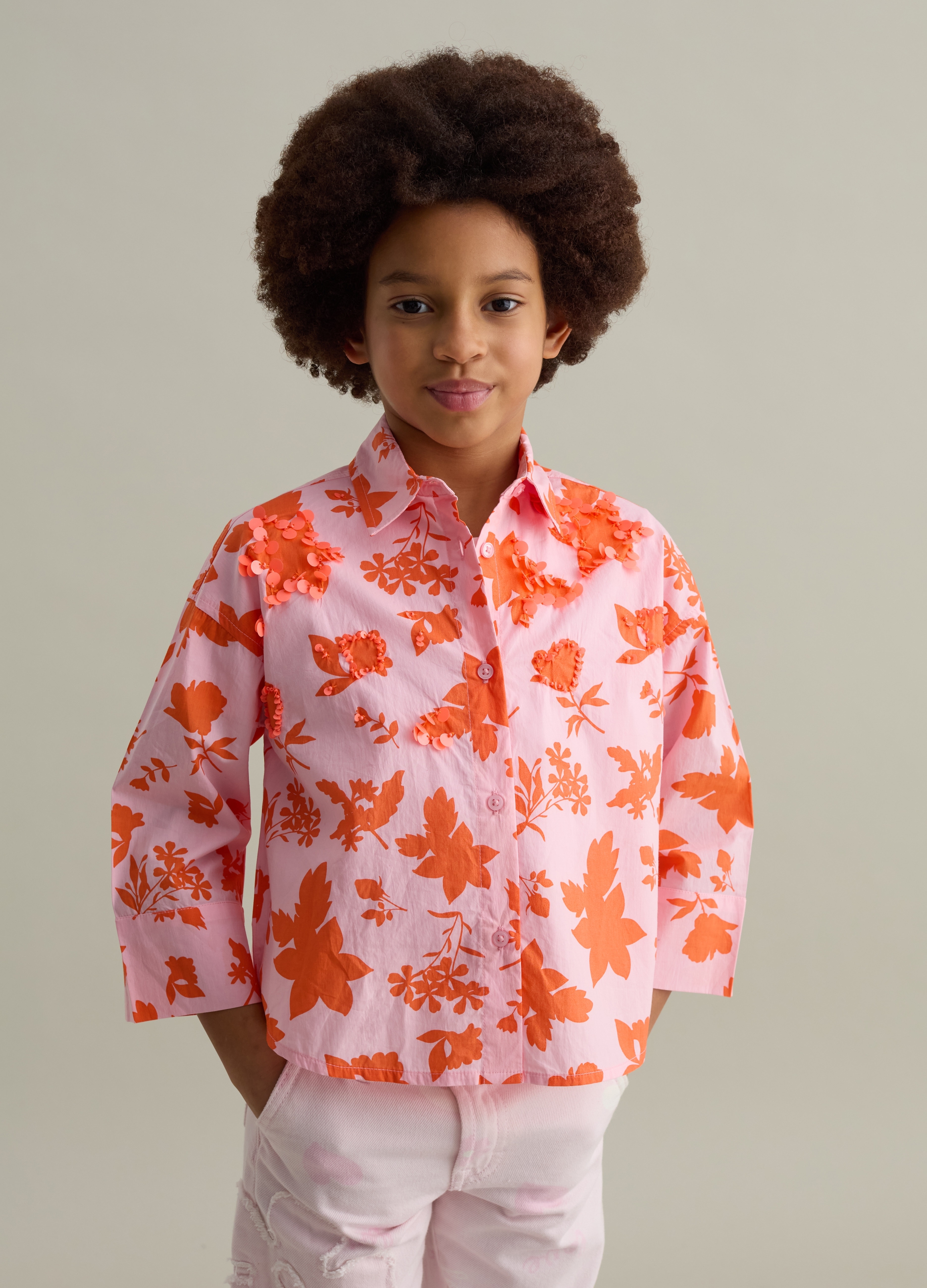 OVS, Camicia Foliage In Cotone Con Tondini, Bambina, Multicolor, Taglia: 6