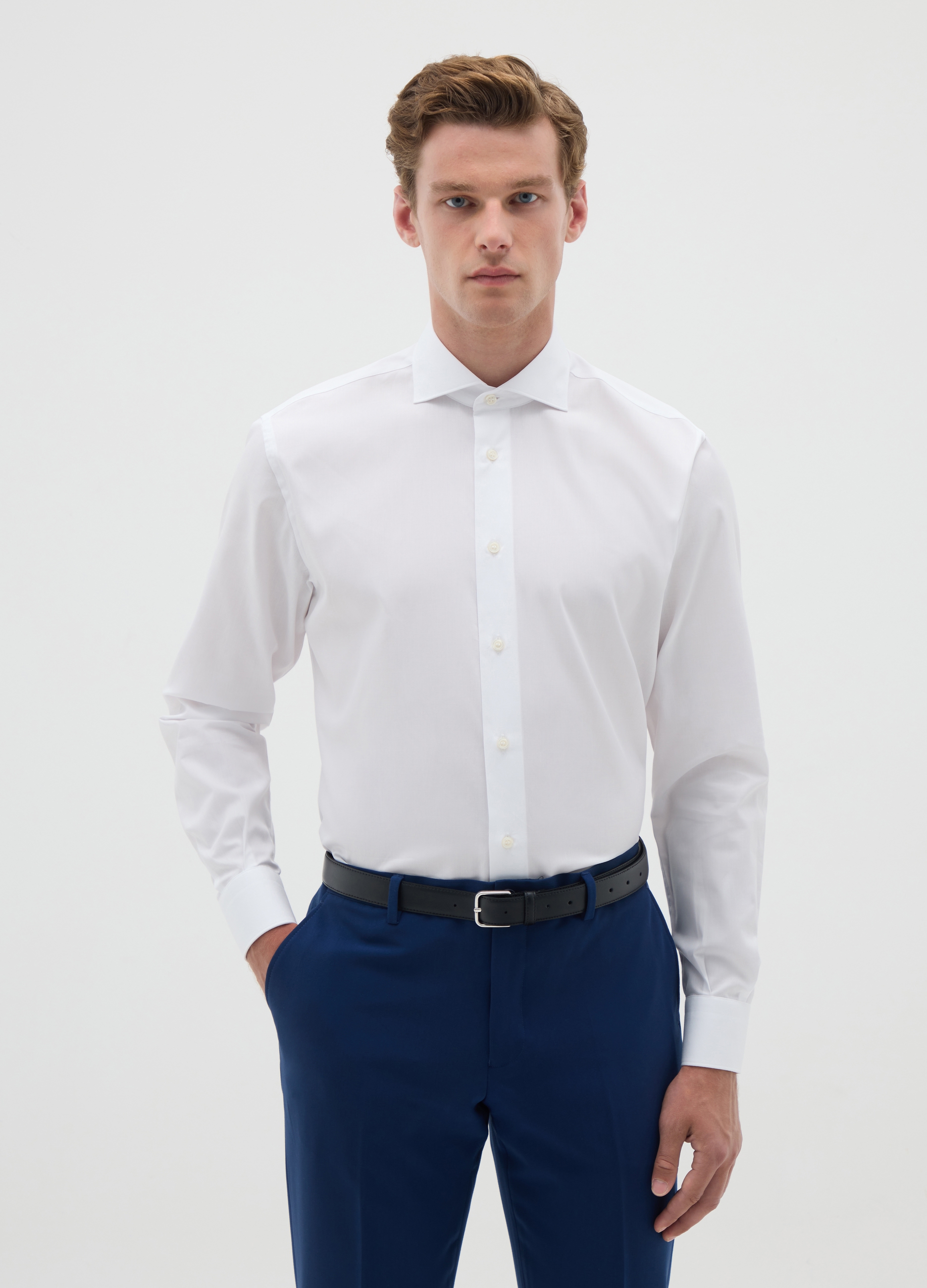 OVS, Camisa Blanca Para Hombre De Algodón Puro Ajustada Regular, Hombre, Blanco óptico, Talla: 39