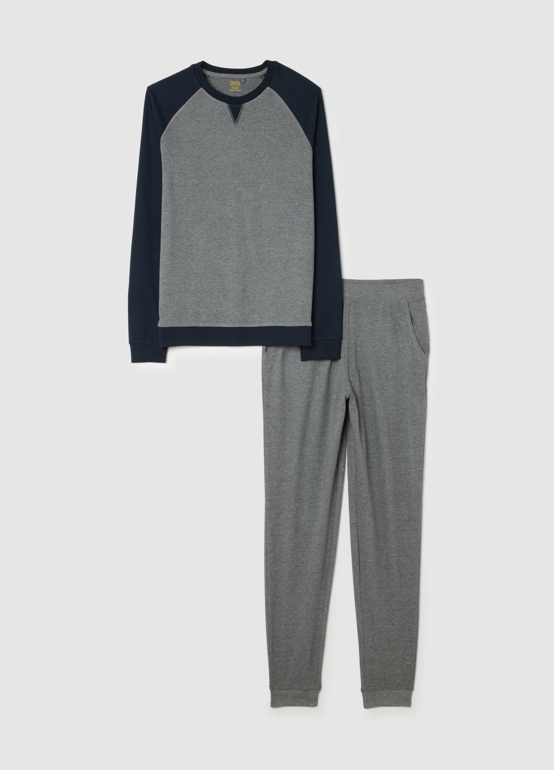 Pijama De Algodón Azul Y Gris, Hombre, Negro/Gris, Talla: L
