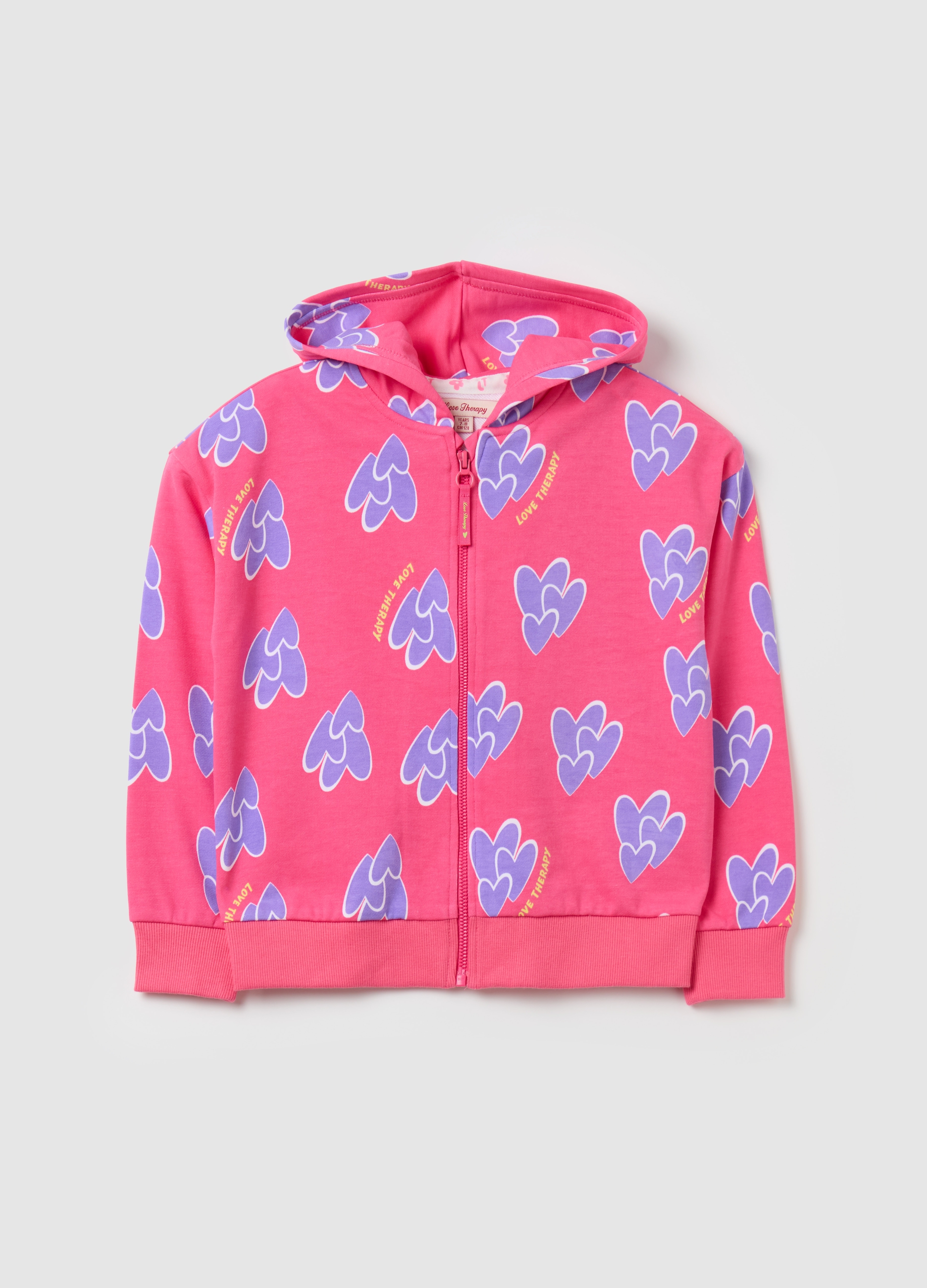 Sudadera Con Cremallera Con Capucha Y Estampado Corazones, Niña, Fucsia, Talla: 3-4