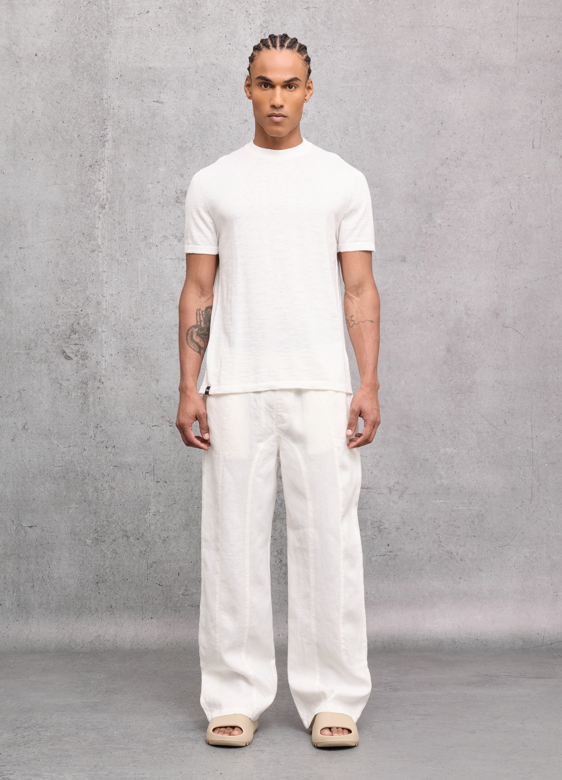 Utopja Uomo Bianco 100% Linen Wide Leg Pants White, Taglia: L
