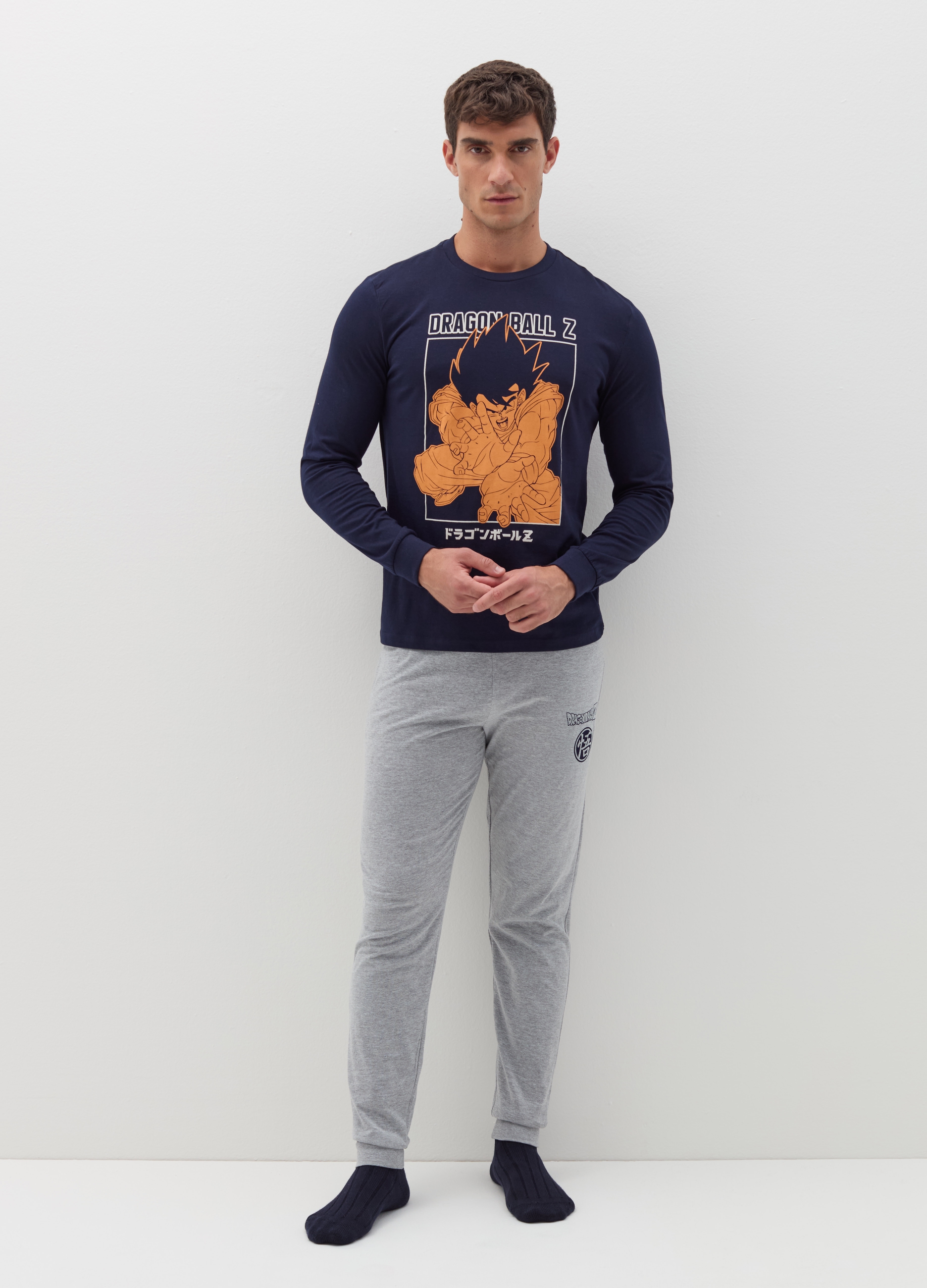 Pijama Largo Estampado Dragon Ball Z, Hombre, Azul/gris, Talla: XXL