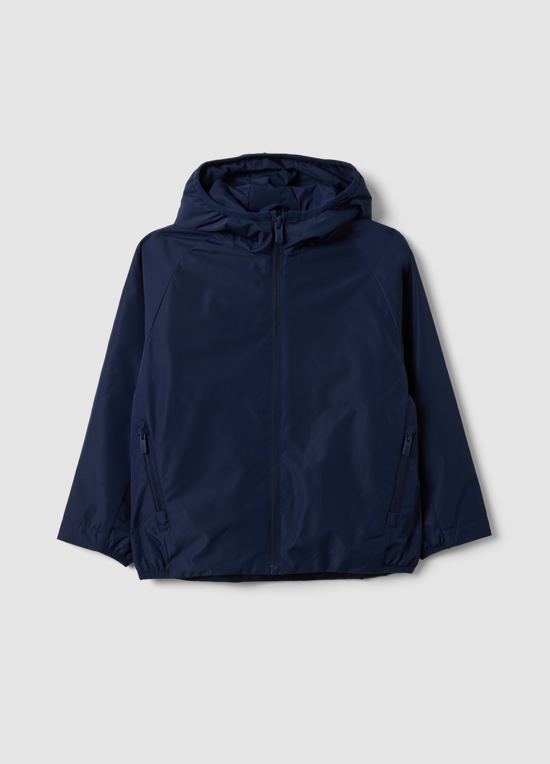OVS KIDS, Giacca Antipioggia Blu Con Cappuccio E Zip Per Bambino, Blu, Taglia: 9-10