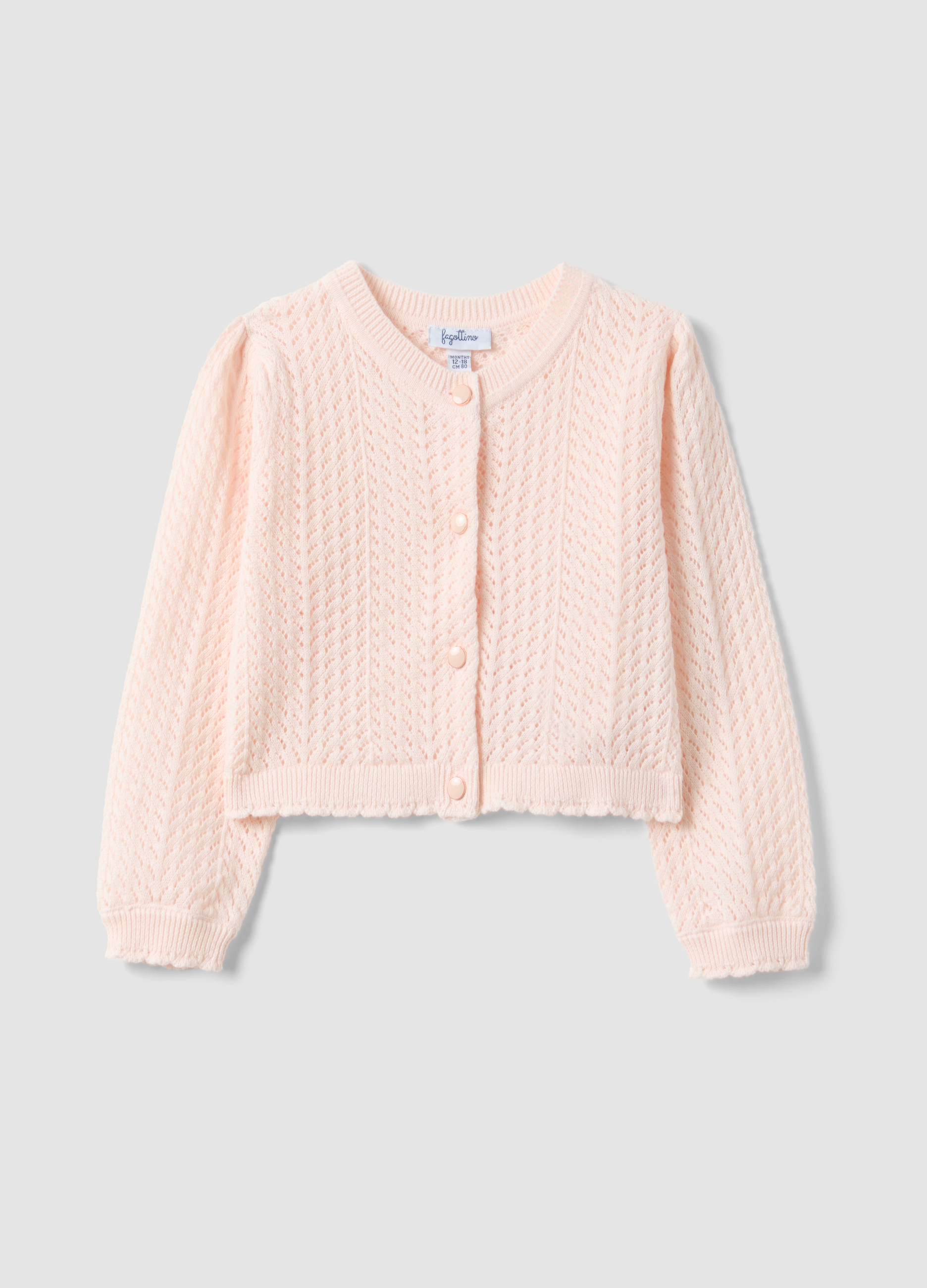 FAGOTTINO, Cardigan Ajustado De Algodón Rosa Para Niñas Con Diseño Calado, Niña, Rosa Claro, Talla: 24-30