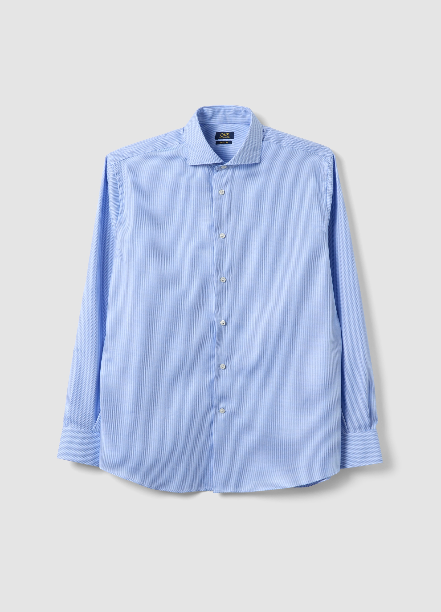 OVS, Camicia Azzurra In Puro Cotone Con Colletto Francese Easy Iron Regular Fit, Uomo, Azzurro, Taglia: 45