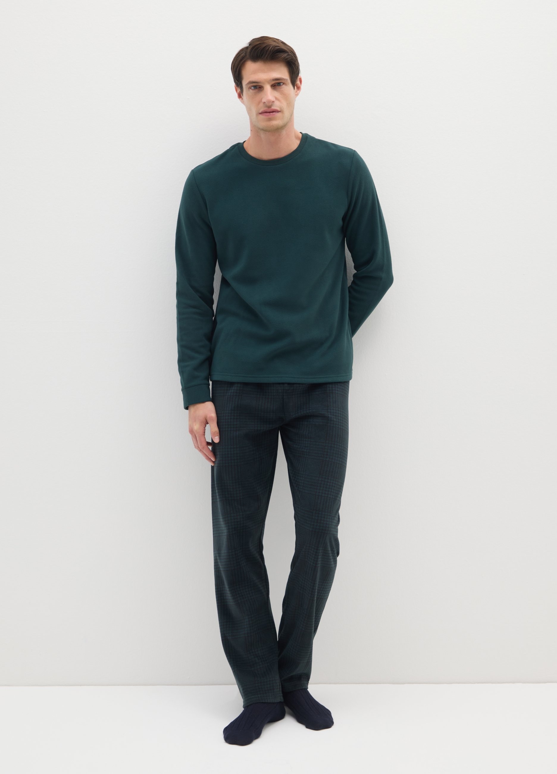 Pijama De Felpa Verde Ajuste Regular, Hombre, Negro/Verde, Talla: XXL