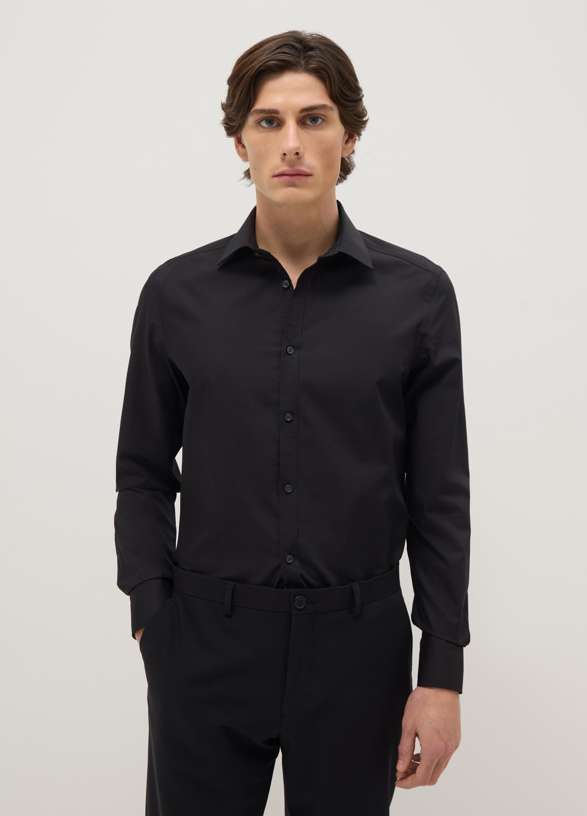 Camisa Negra Ajustada De Mezcla De Algodón Fácil De Planchar, Hombre, Gunmetal, Talla: 38