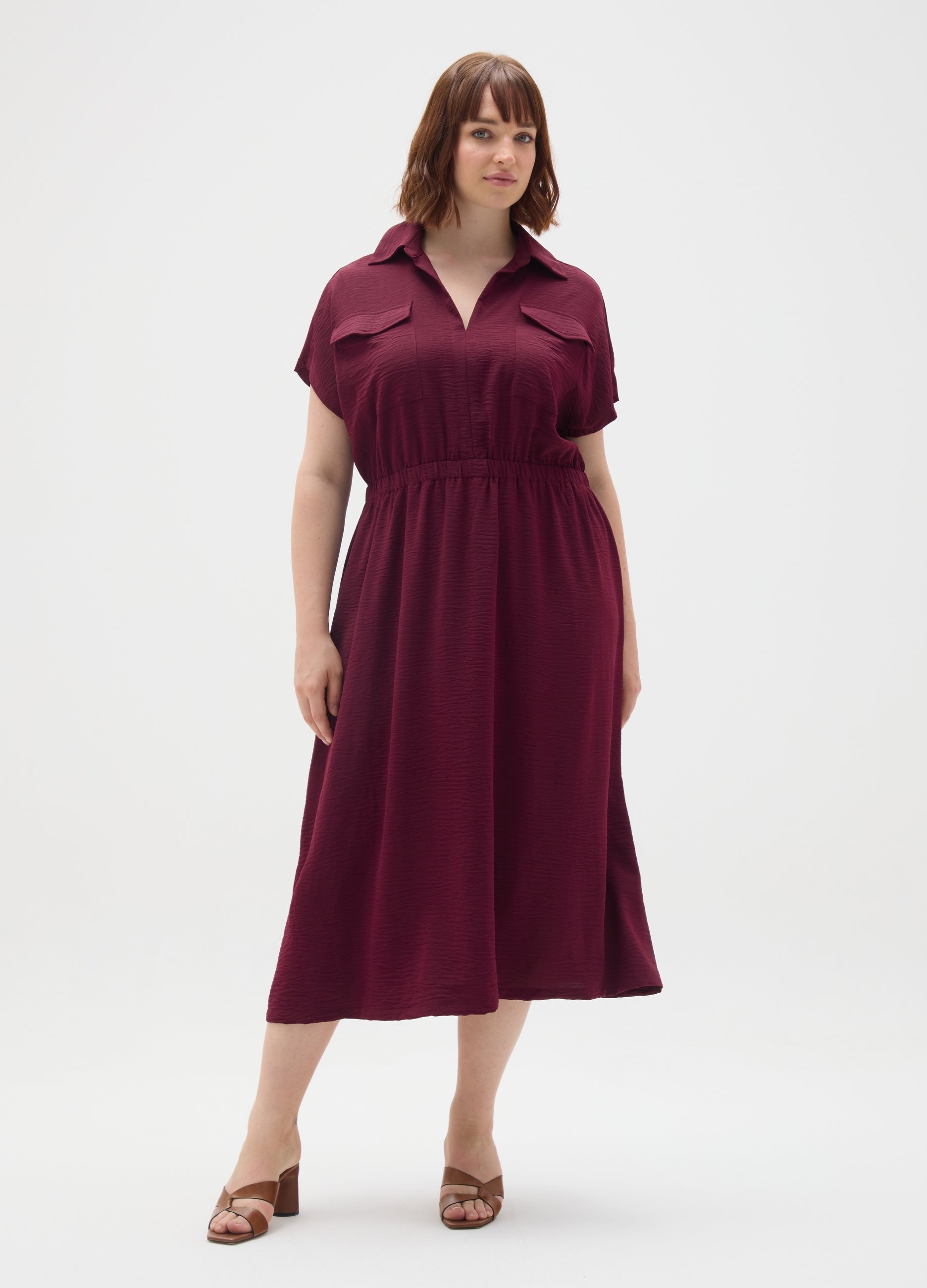 MYA, Abito Midi Rosso Regular Fit Con Tasche, Donna, Rosso, Taglia: S