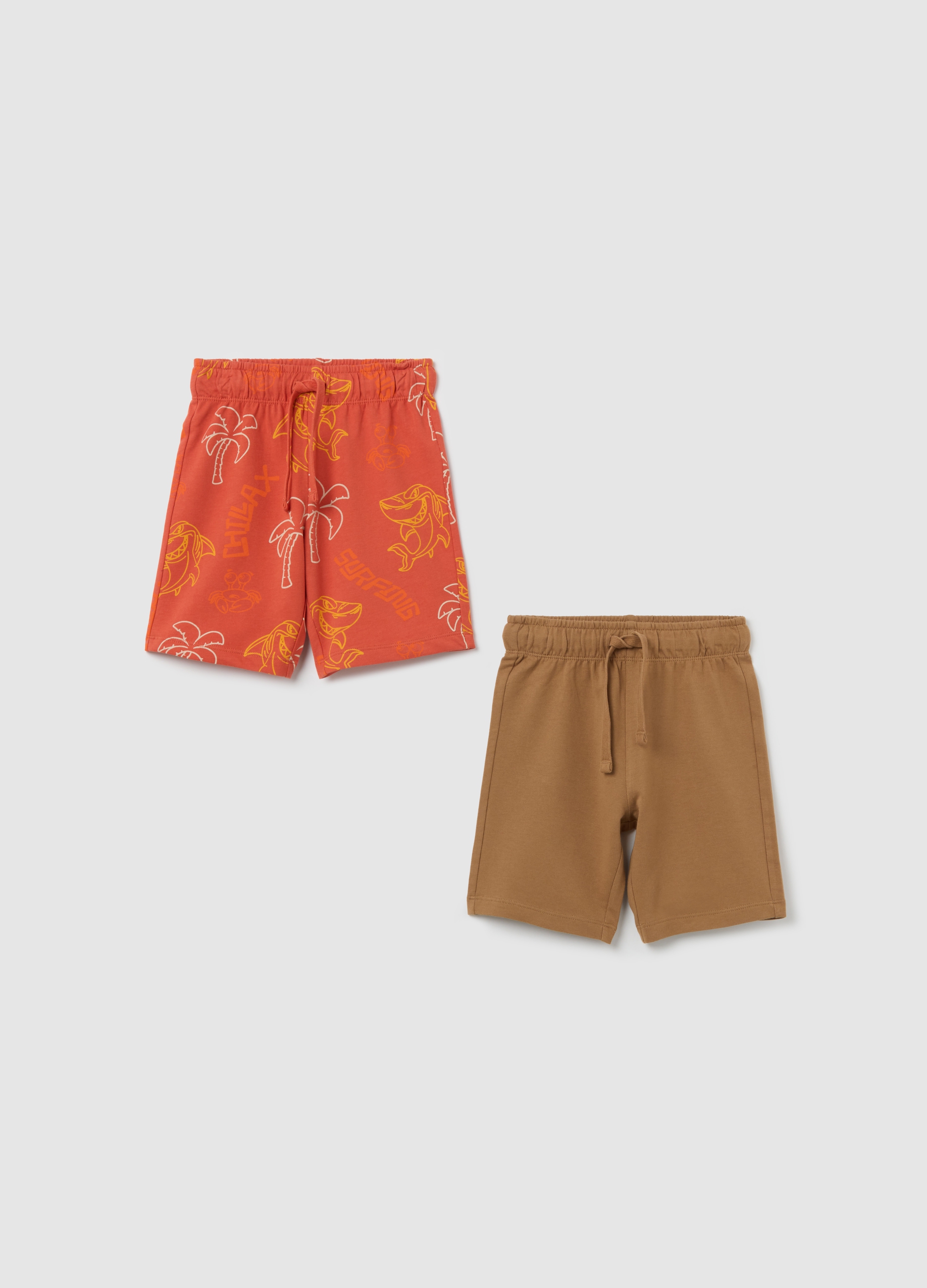 OVS, Bipack Shorts Arancioni E Marroni In Cotone Con Coulisse, Bambino, Multicolor, Taglia: 3-4
