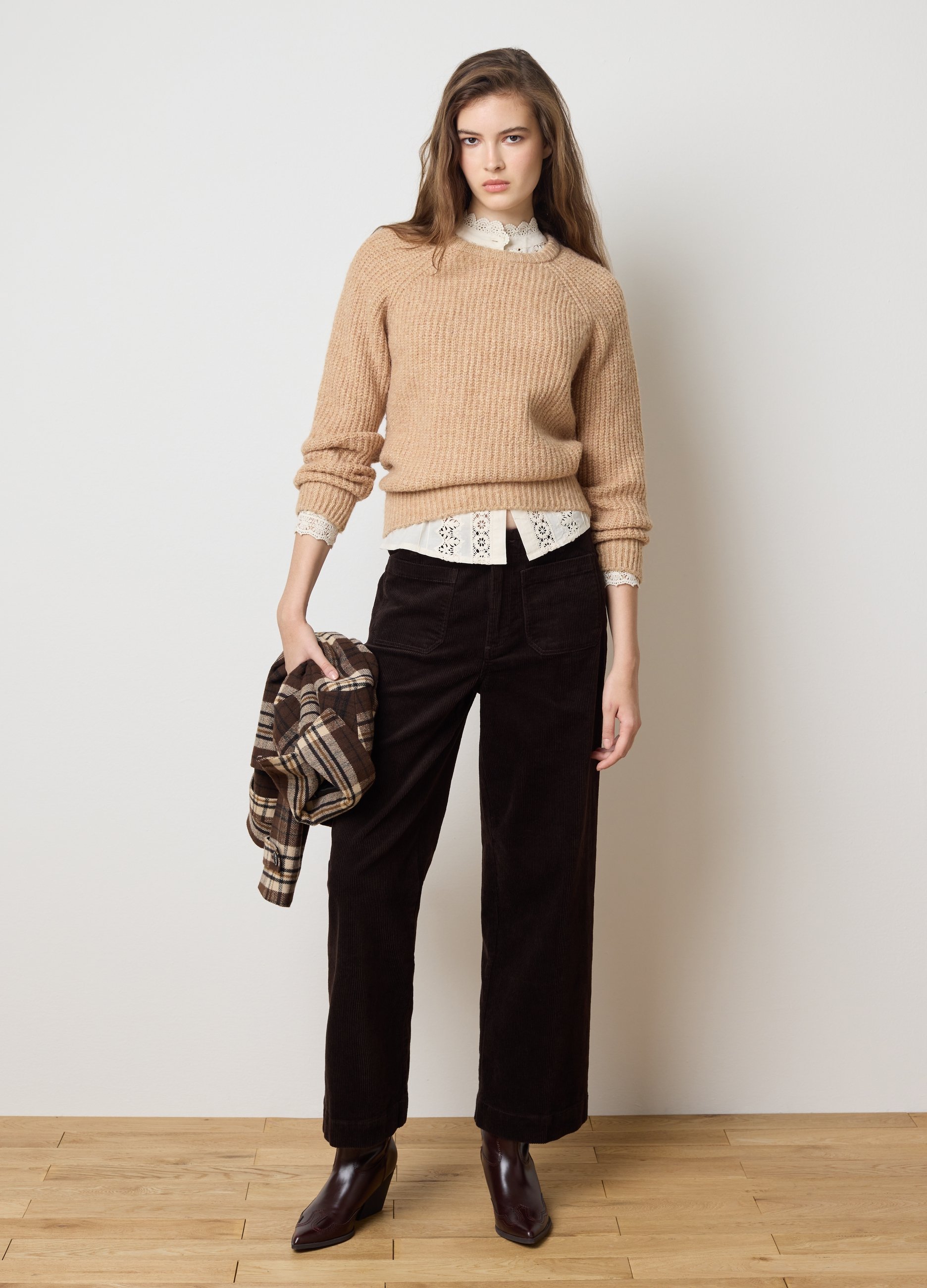 LES COPAINS, Pantaloni Marrone Scuro In Velluto A Coste Straight Fit, Donna, Marrone, Taglia: 44