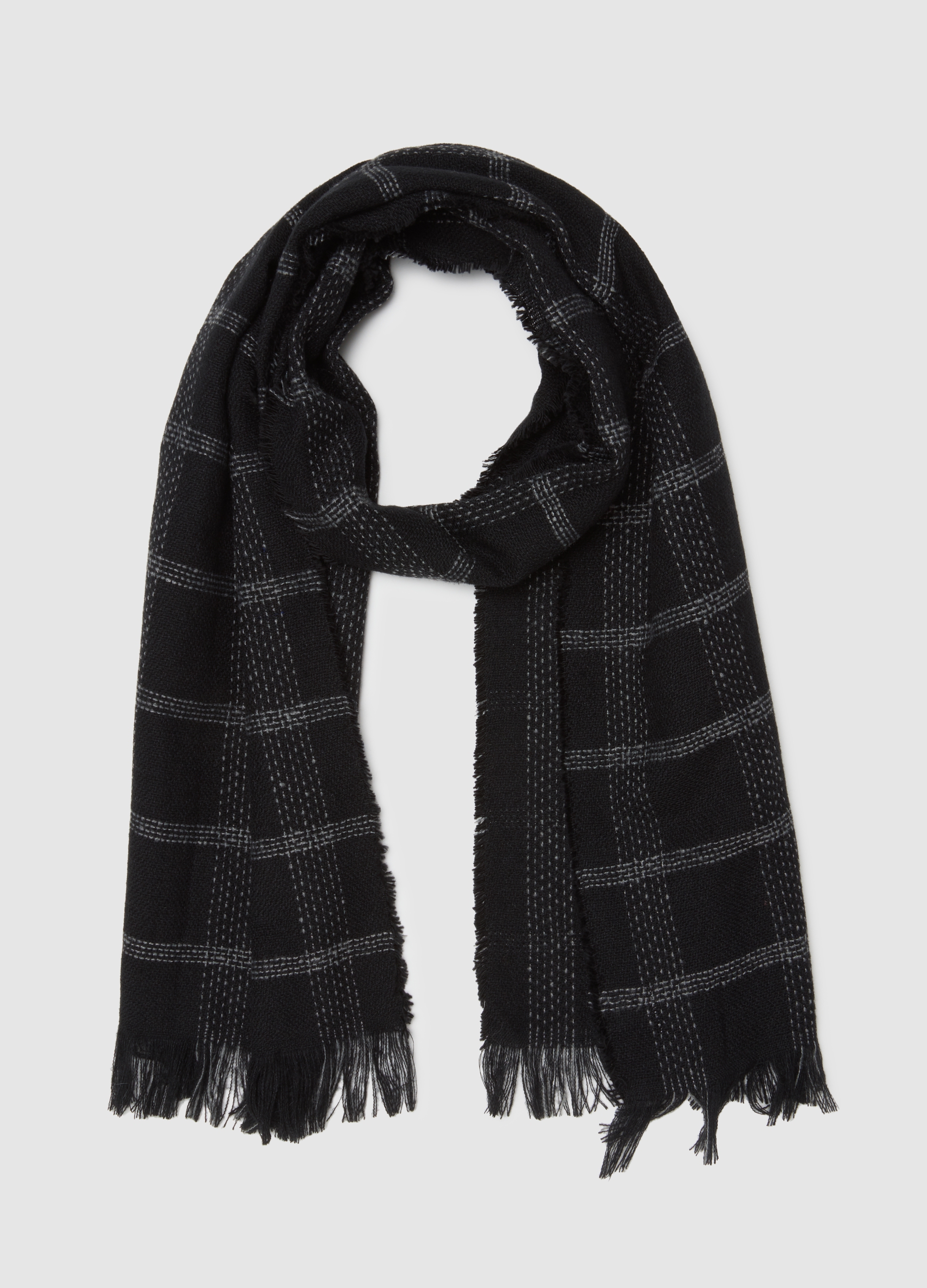 Sciarpa In Misto Cotone Nera A Quadri, Hombre, Negro, Talla: FASUL