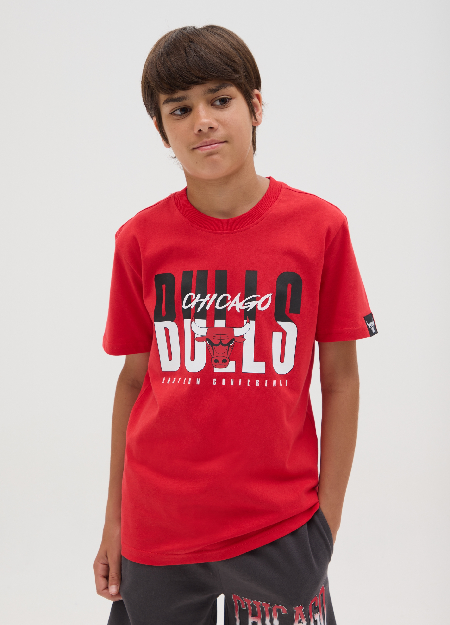 NBA, T-shirt Da Ragazzo In Puro Cotone Rosso Regular Fit, Bambino, Rosso, Taglia: 10-11