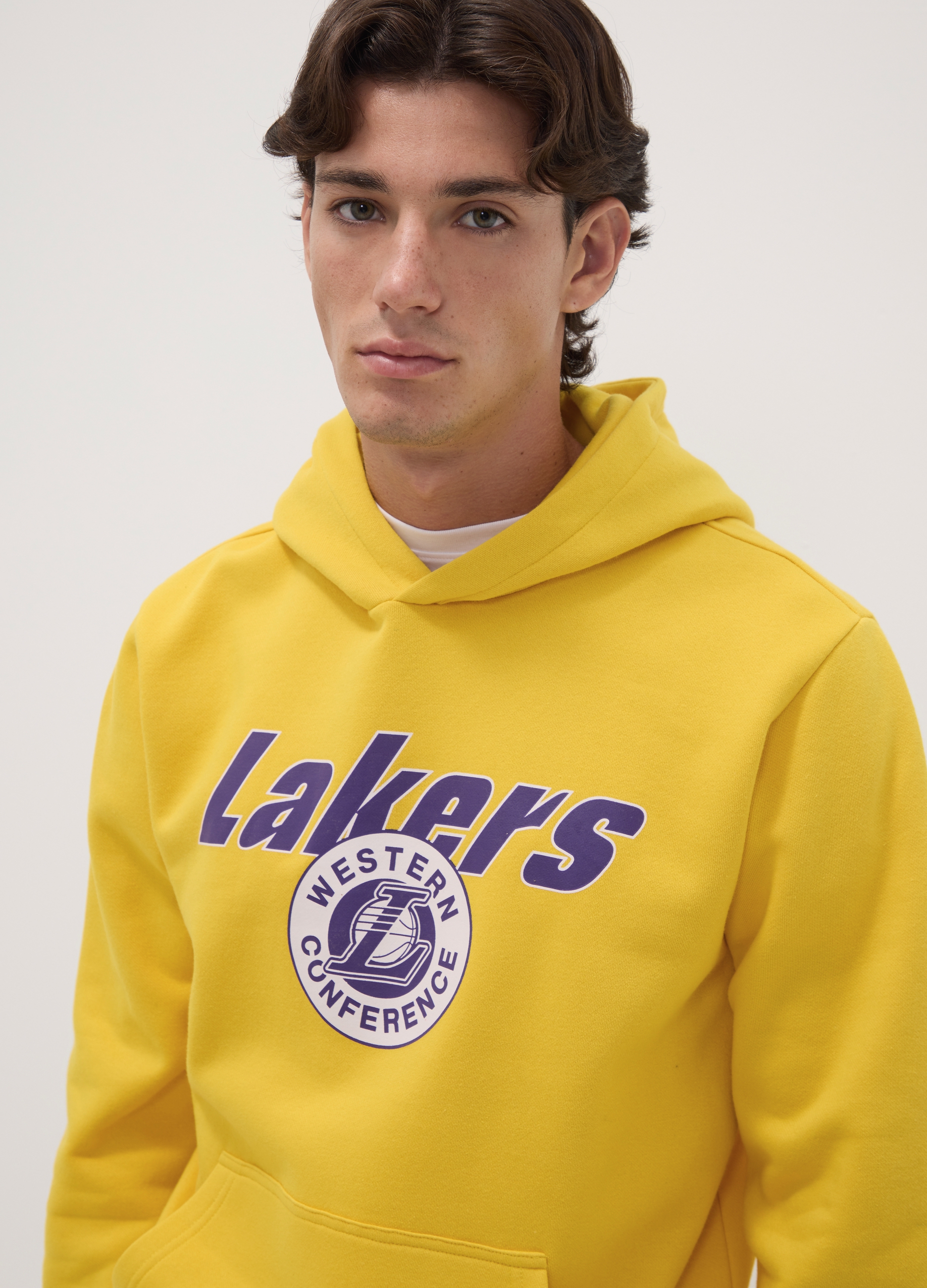 NBA, Felpa Gialla Con Cappuccio In Misto Cotone Con Stampa Lakers, Uomo, Giallo, Taglia: XL