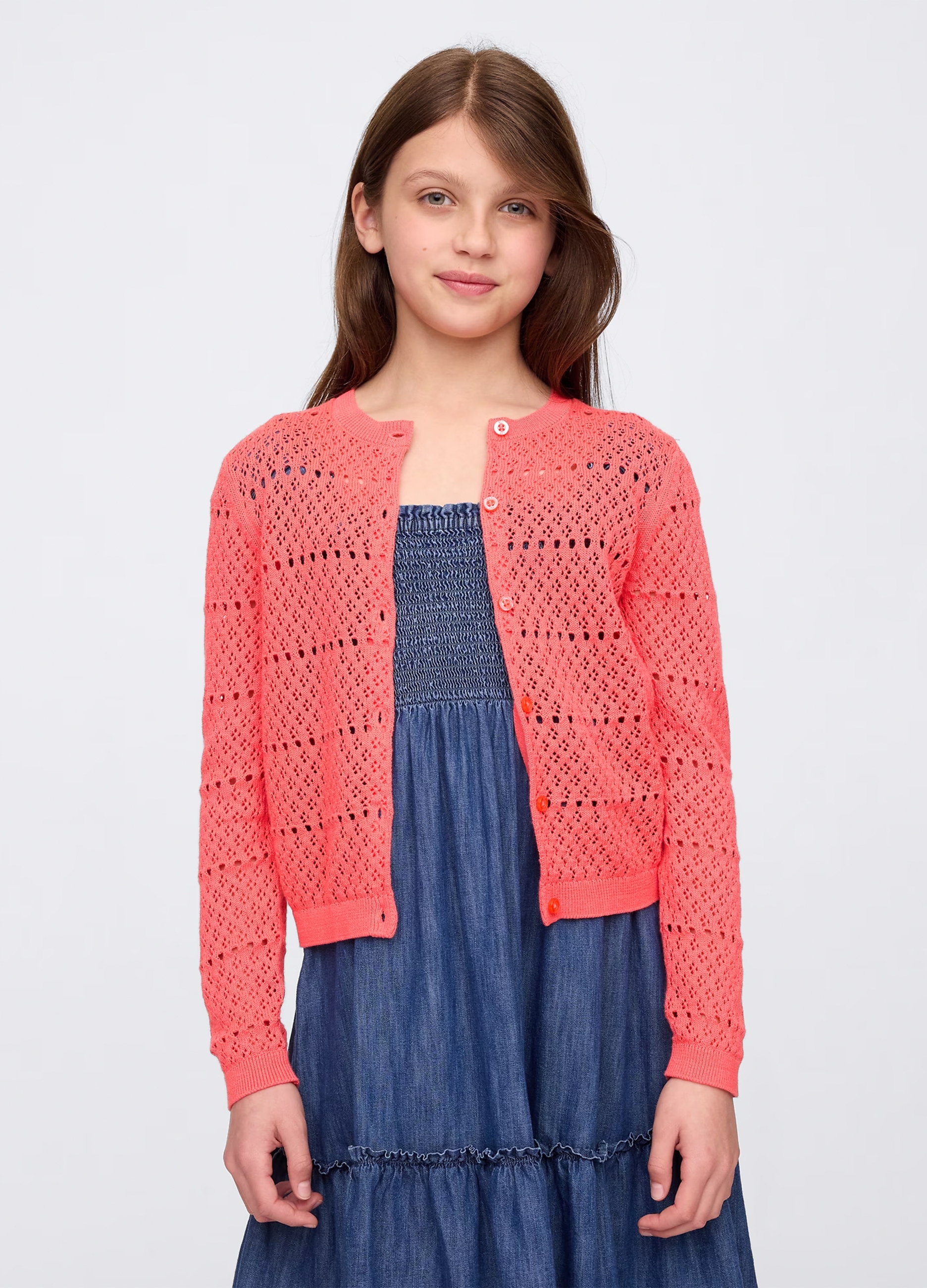 GAP KIDS, Cardigan Con Lavorazione Traforata, Bambina, Rosa, Taglia: XXL