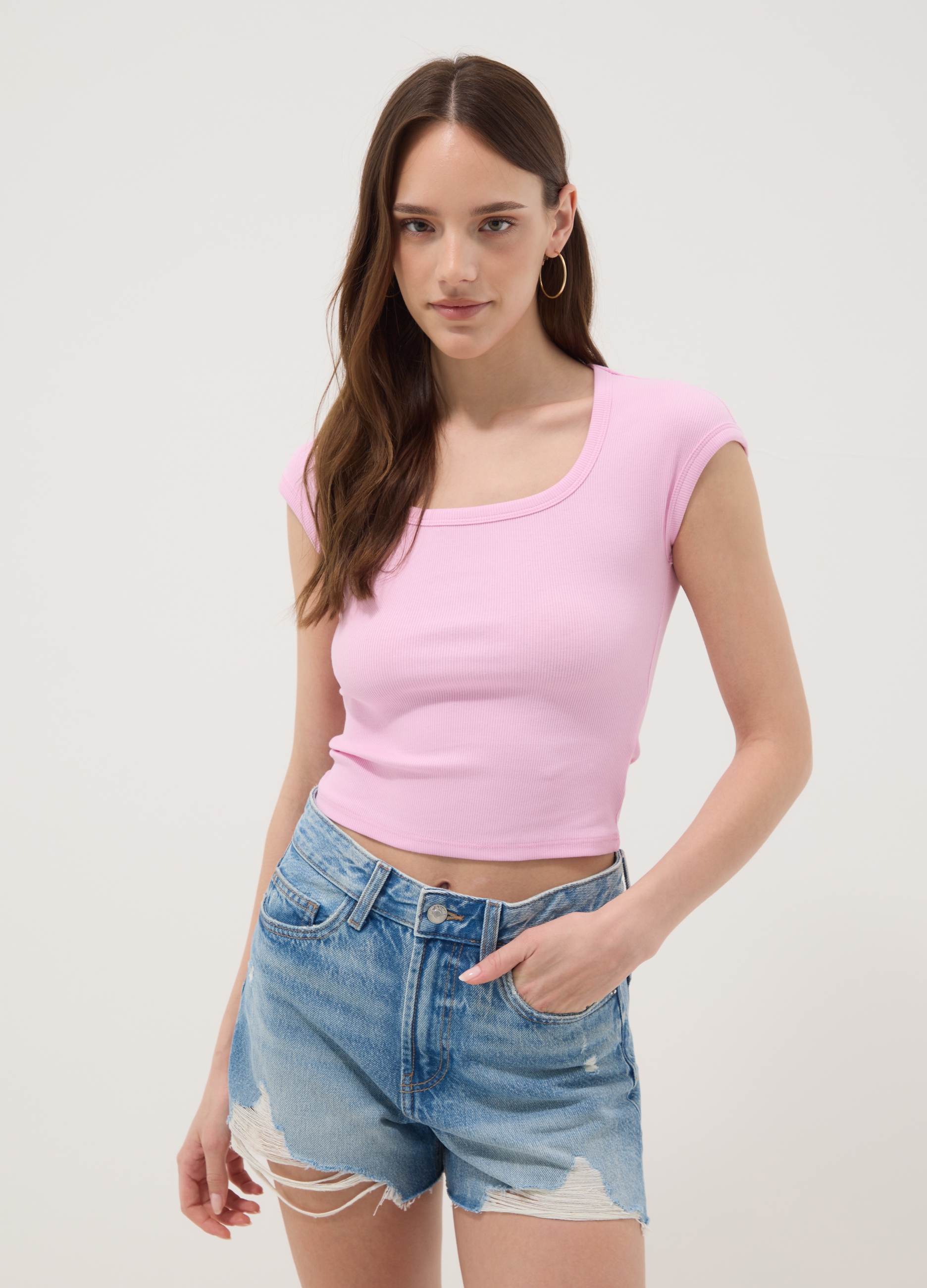 B.Angel, Rosa T-shirt Aus Elastischer Baumwolle, Frau, Rosa, Größe, 38