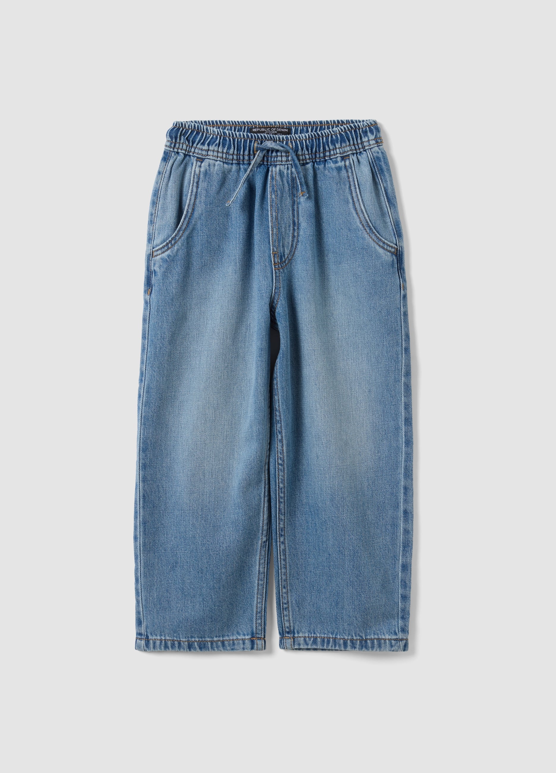 REPUBLIC OF DENIM, Jogger Blu Chiaro In Misto Cotone E Viscosa Con Coulisse Per Bambino, Blu, Taglia: 5-6
