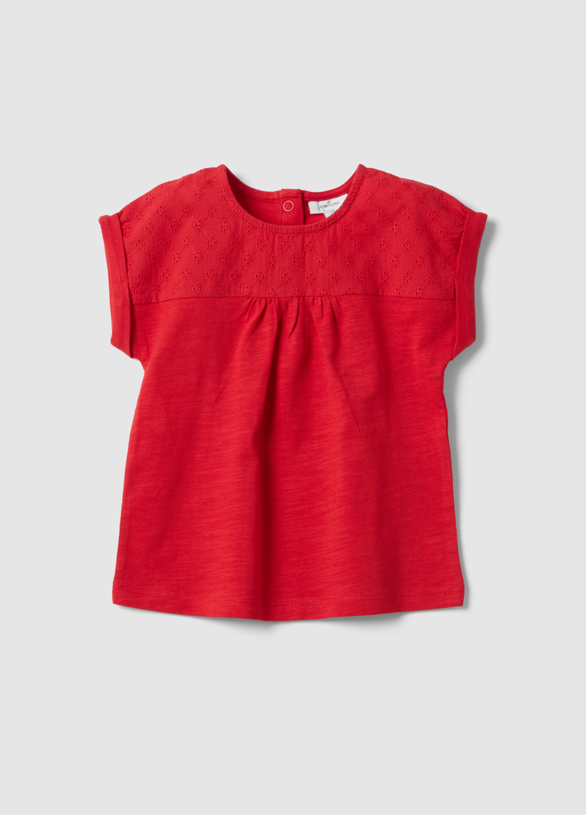 FAGOTTINO, Camiseta Roja De Niña De Algodón Puro Corte Regular Con Bordados, Niña, Rojo fresa, Talla: 9-12