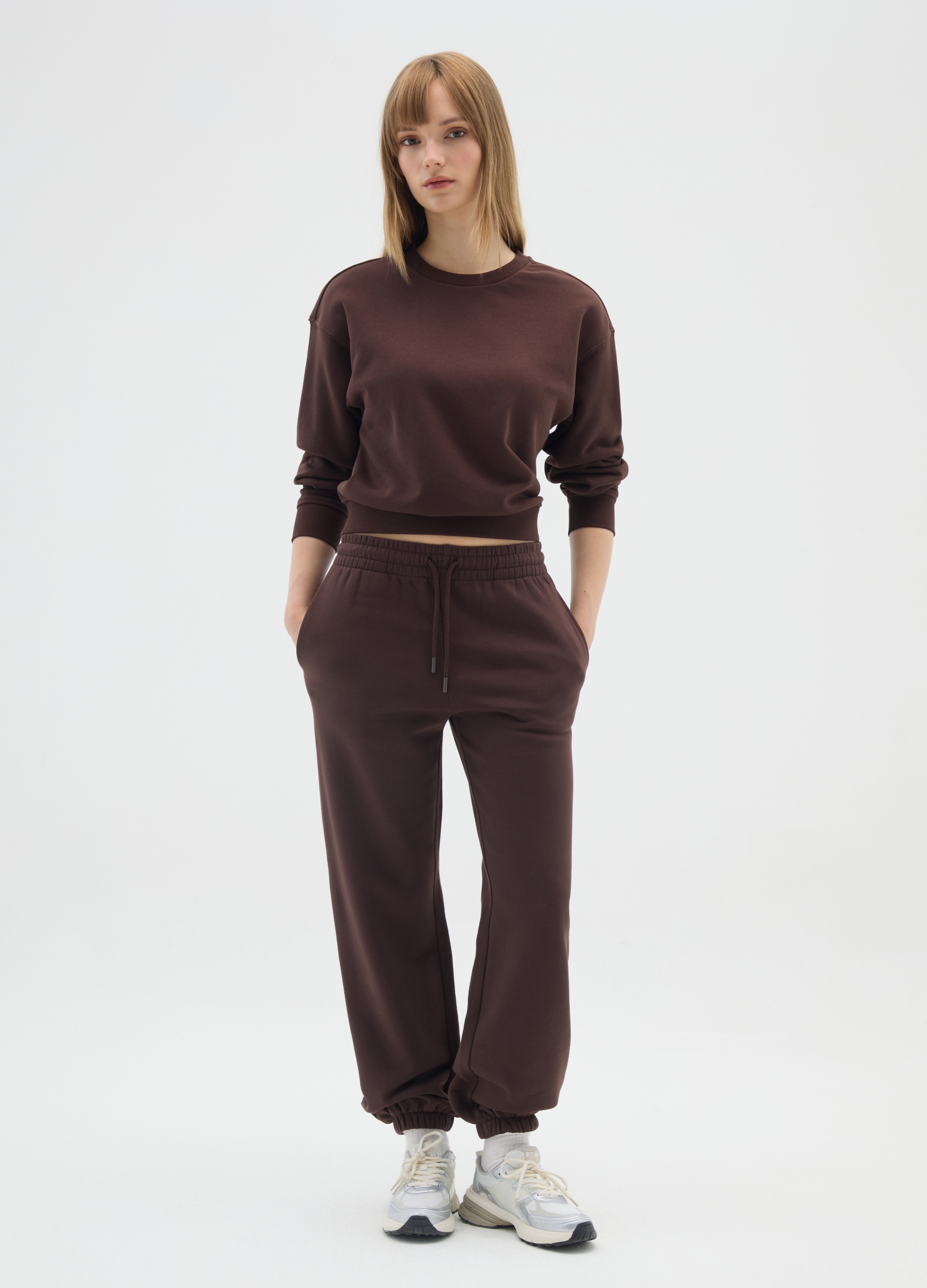 Sudadera Marrón De Cuello Redondo En Mezcla De Algodón, Mujer, Marrón, Talla: 42