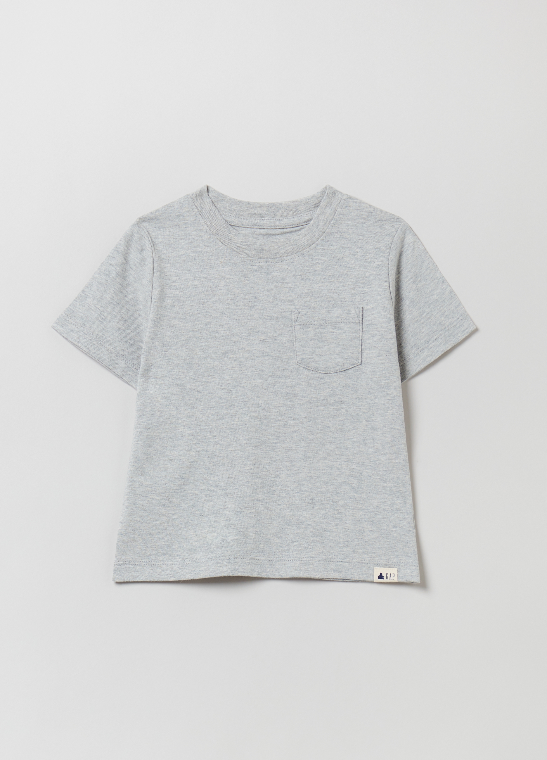 OVS, T-shirt In Cotone Bio Con Taschino, Unisex, Grigio, Taglia: 12-18M/74-79