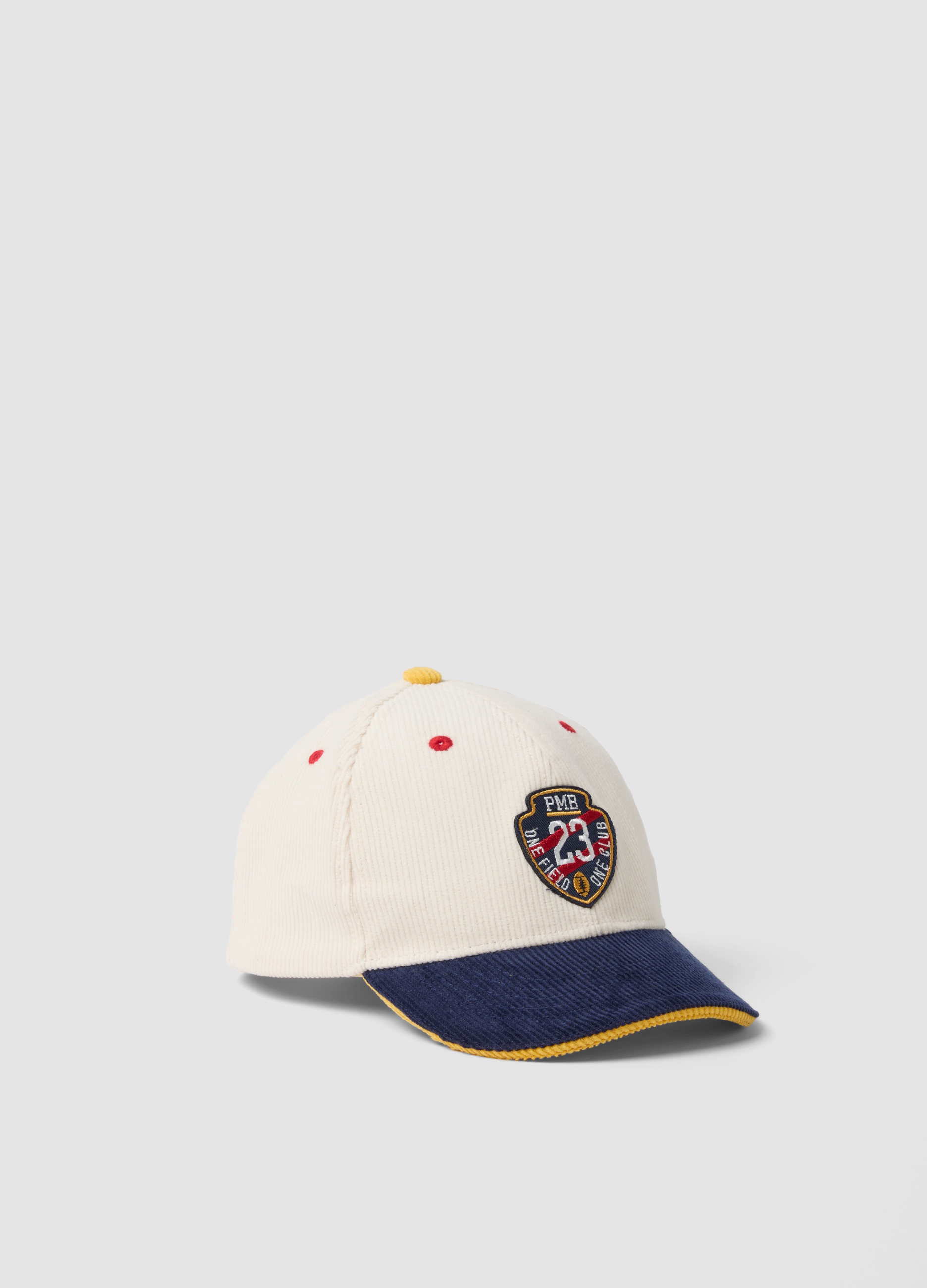 PIOMBO KIDS, Cappello Beige In Puro Cotone Con Visiera Blu E Patch, Bambino, Beige, Taglia: 52