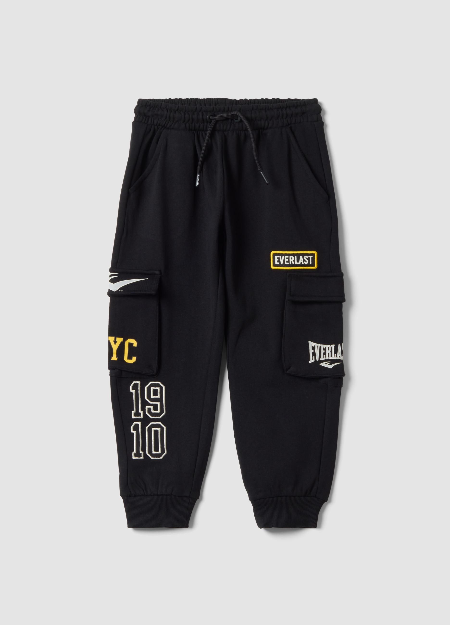 EVERLAST, Pantaloni Jogger Cargo Neri In Puro Cotone Con Applicazioni Per Bambino, Nero, Taglia: 9-10