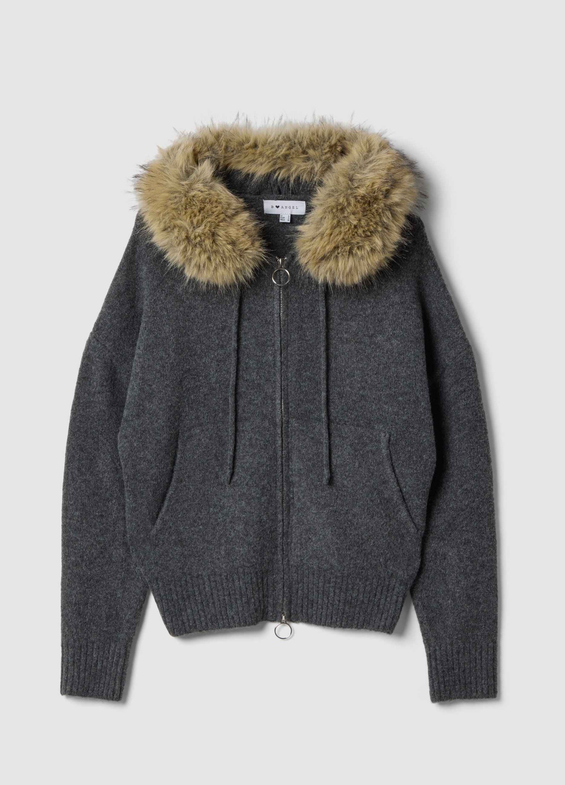 B.ANGEL, Cardigan Grigio In Lana Elasticizzata Con Colletto A Contrasto, Donna, Grigio, Taglia: XS