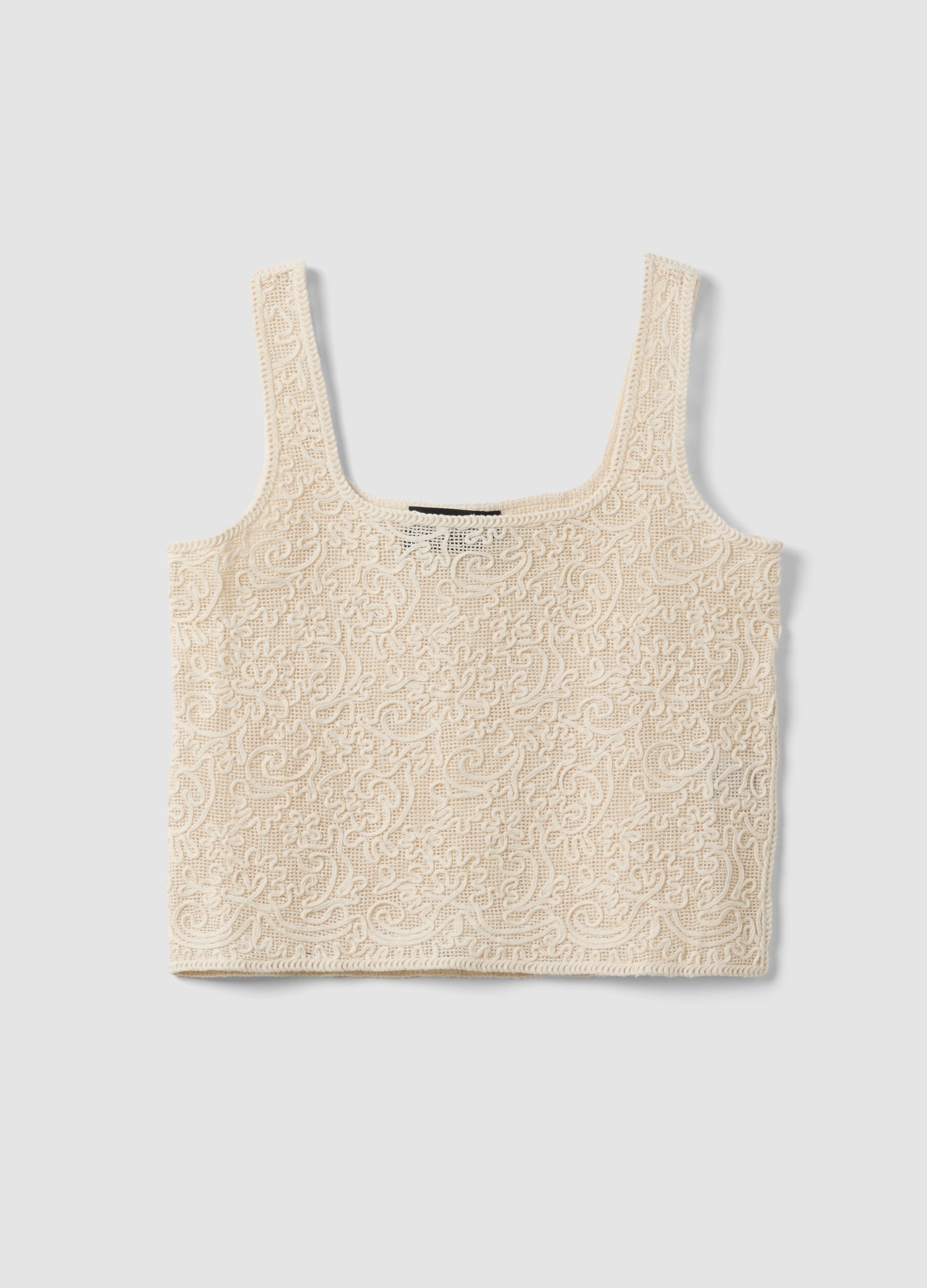 LES COPAINS, Camiseta De Tirantes Beige En Mezcla De Algodón Regular Fit Con Bordado Y Malla, Mujer, Beige, Talla: 40