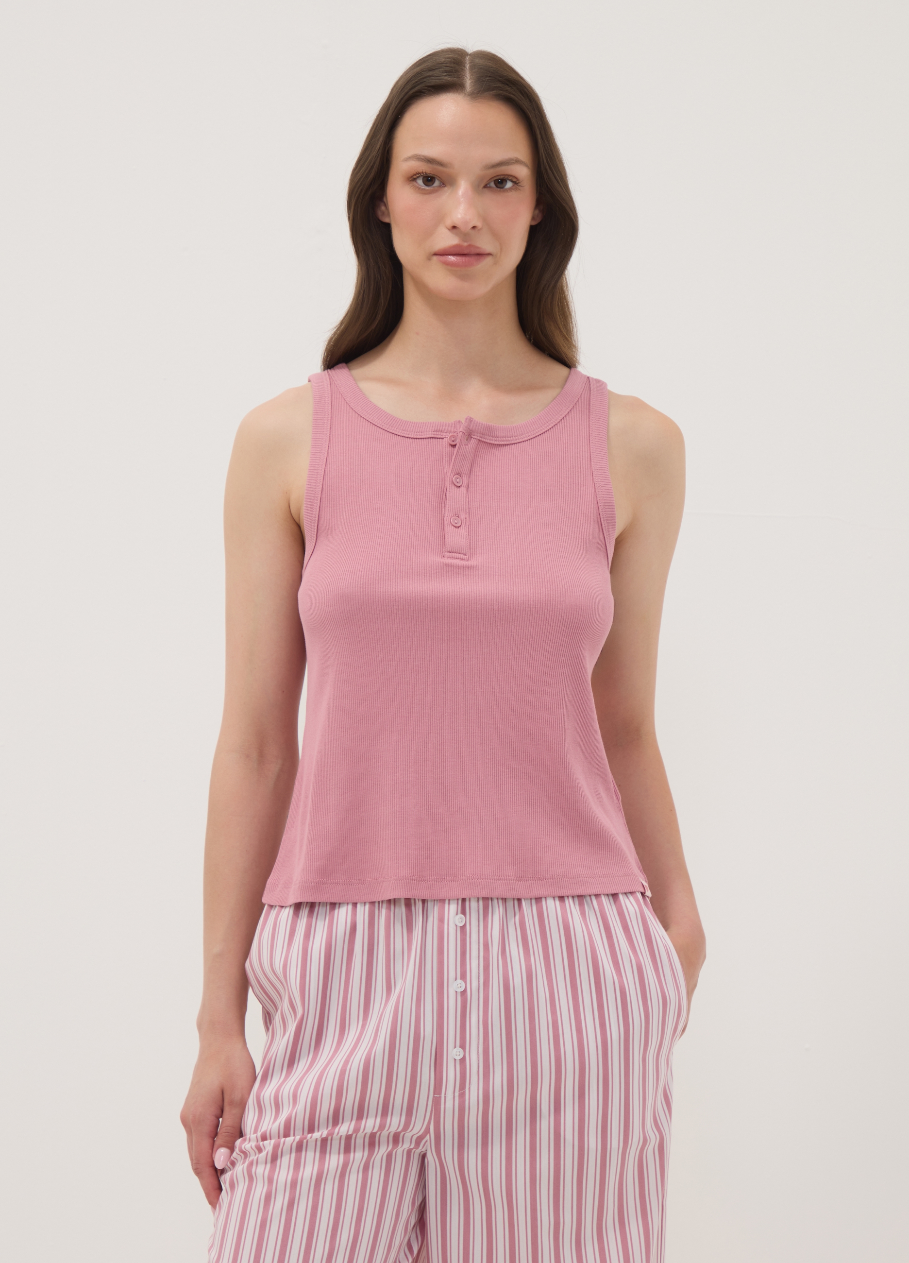 OVS, Canotta Serafino Rosa In Misto Cotone E Viscosa A Costine, Donna, Rosa, Taglia: XXL