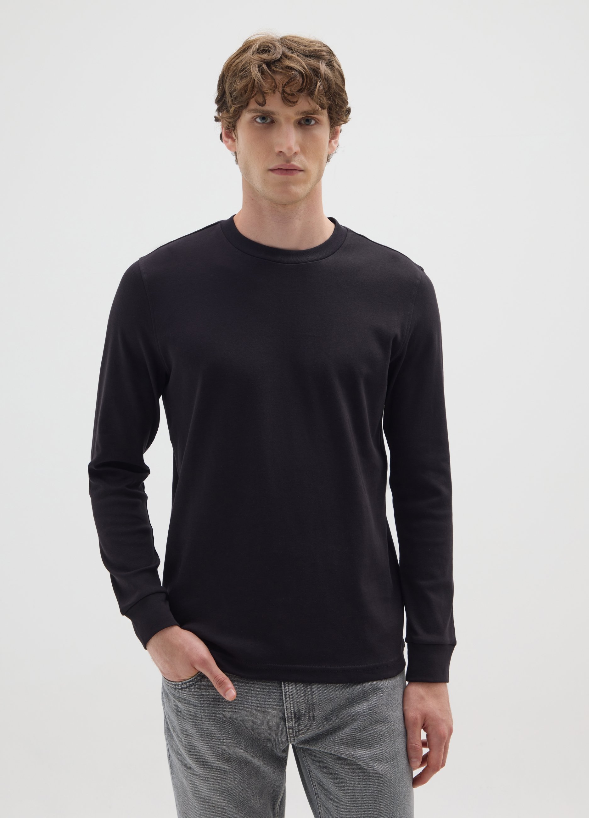 OVS, Schwarzes Baumwoll-langarmshirt, Mann, Schwarz, Größe: S