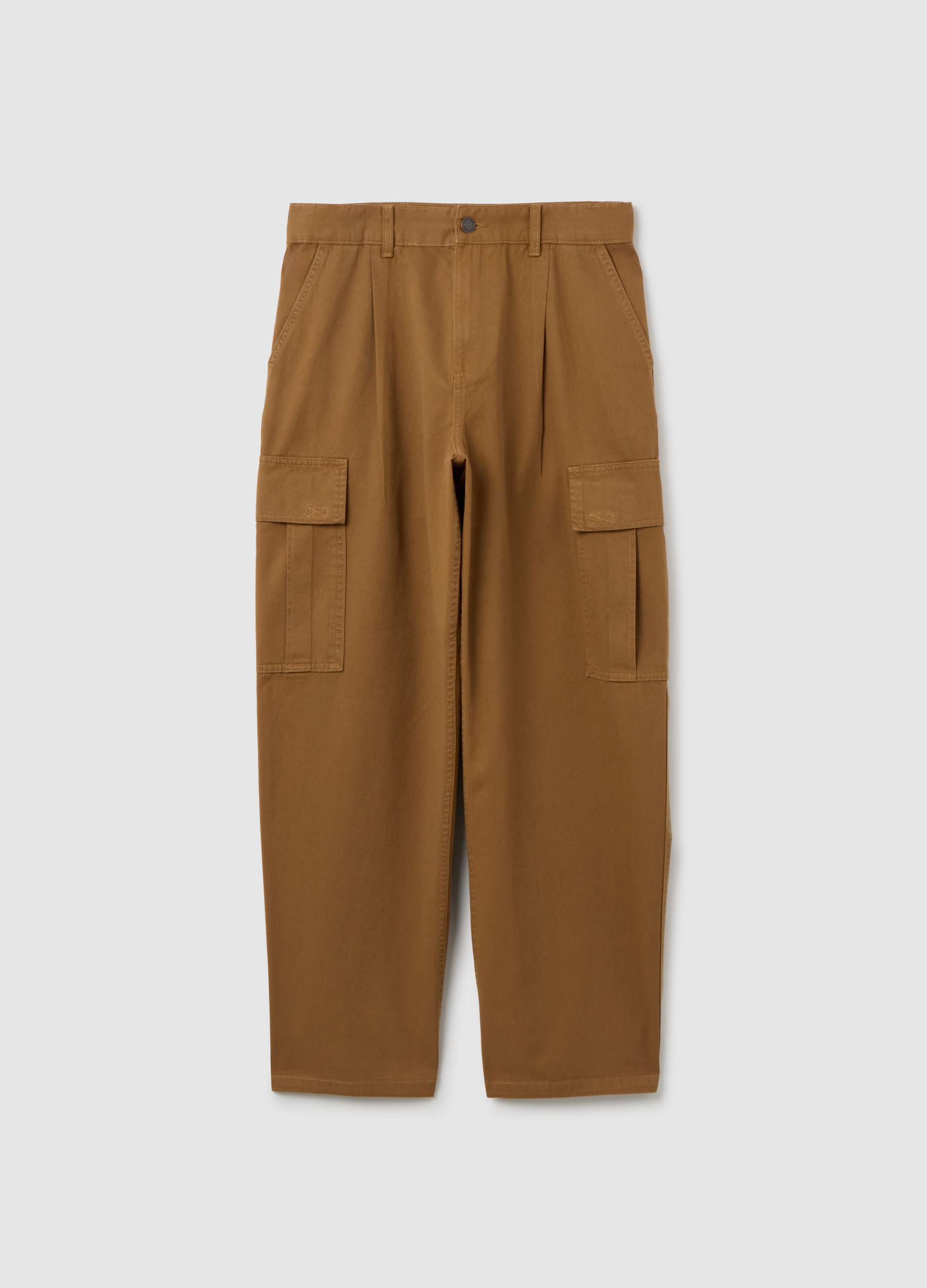 Pantaloni Cargo In Puro Cotone Marroni Baggy, Hombre, Marrón tabaco, Talla: 46