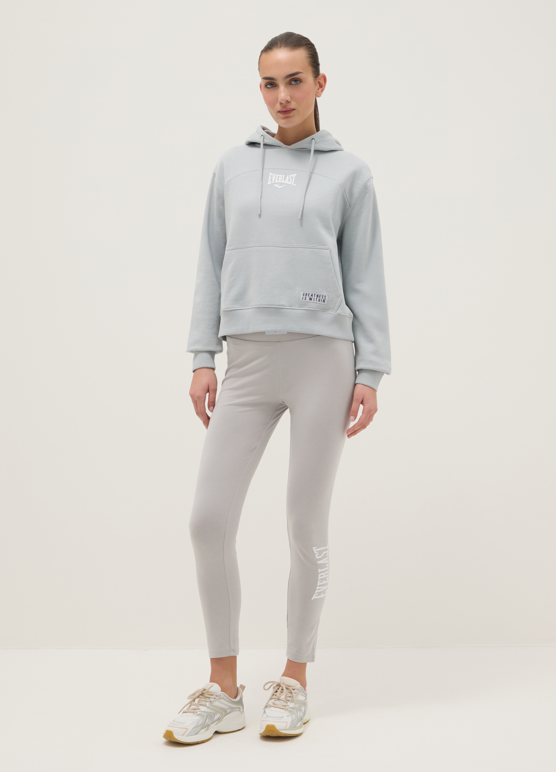 J EVERLAST DONNA, Leggings In Cotone Elasticizzato Grigi Regular Fit Con Logo Everlast, Donna, Grigio, Taglia: S