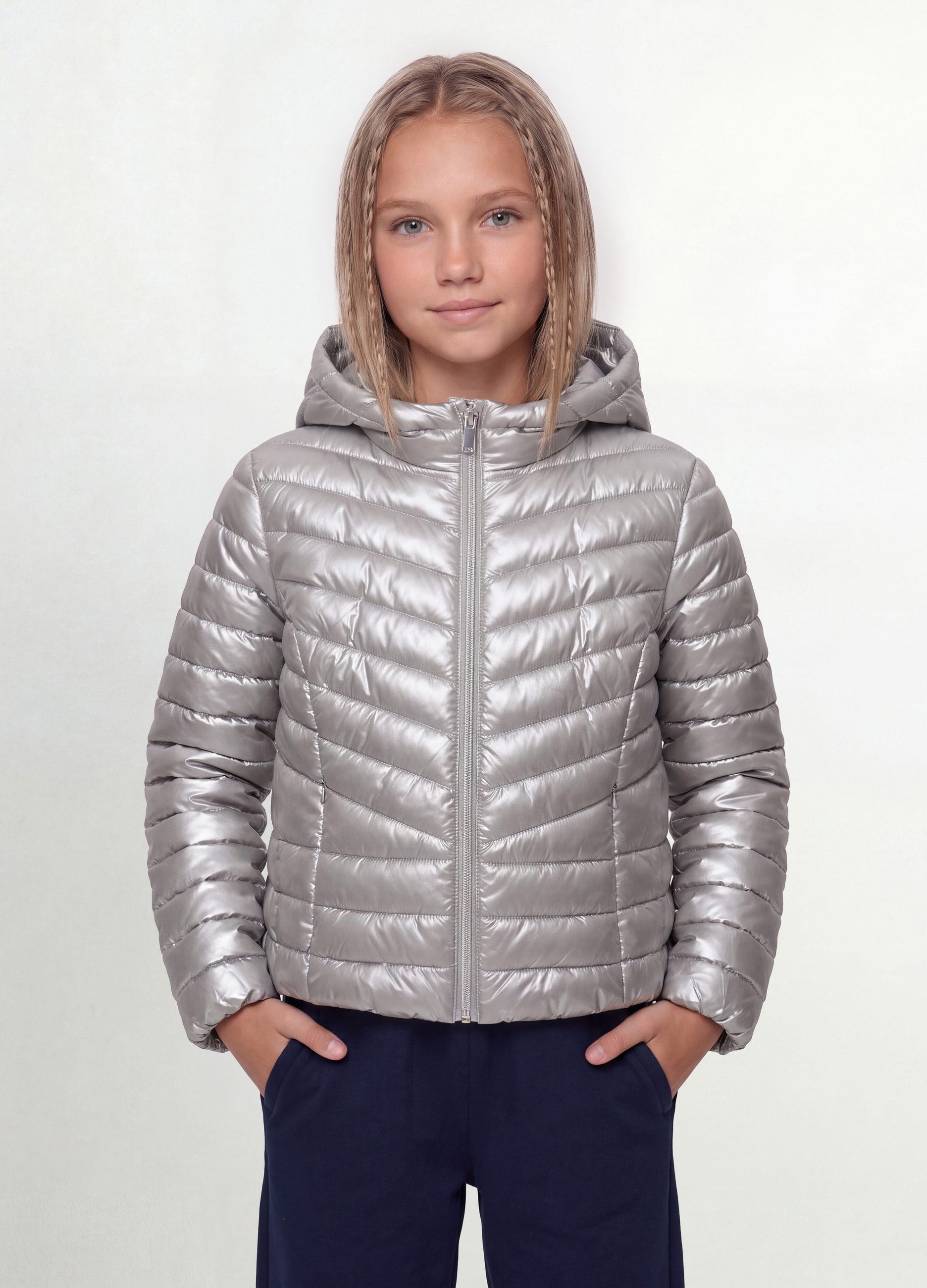 OVS KIDS, Giacca Ultralight Imbottita Grigia Con Cappuccio E Zip Per Ragazza, Bambina, Grigio, Taglia: 13-14