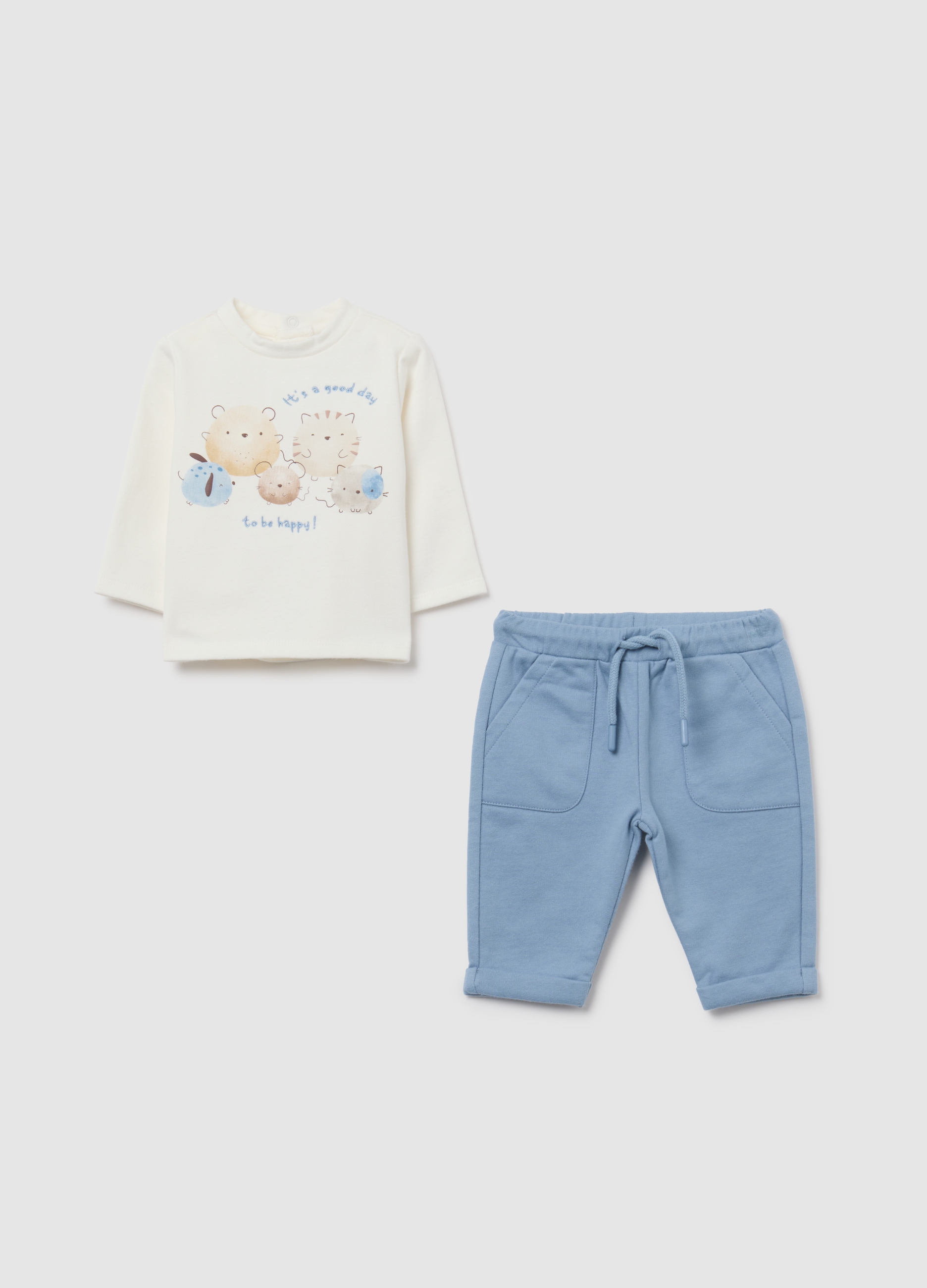 FAGOTTINO, Set Per Neonato In Puro Cotone Bianco E Azzurro, Bianco, Taglia: 1-3