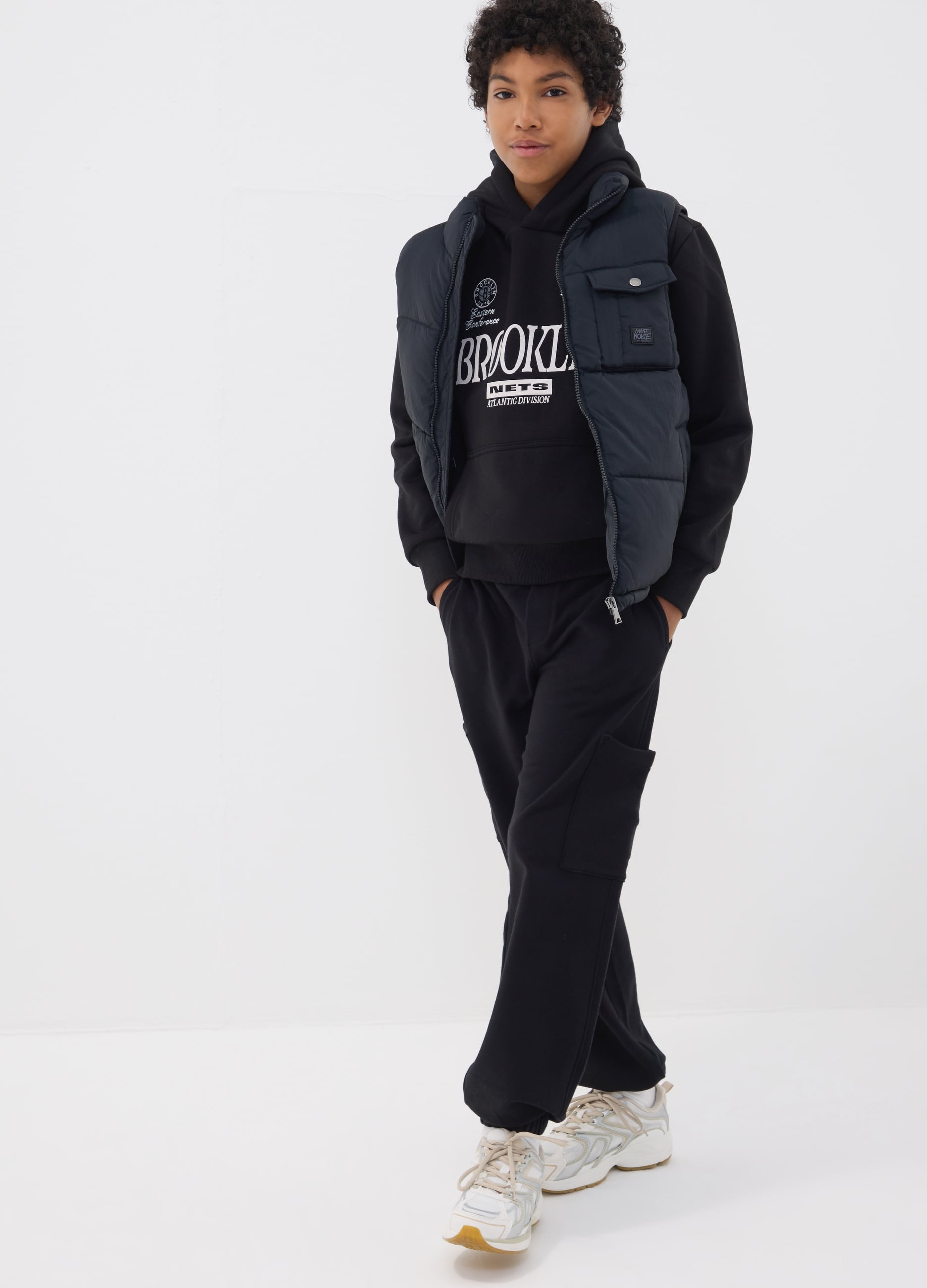 OVS KIDS, Pantaloni Jogger Neri In Puro Cotone Con Tasche Cargo Relaxed Per Ragazzo, Bambino, Nero, Taglia: 14-15