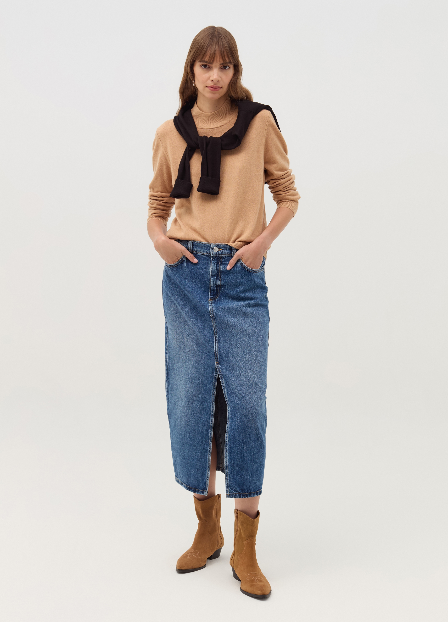 OVS, Maglia A Maniche Lunghe Mock Neck, Donna, Marrone, Taglia: L