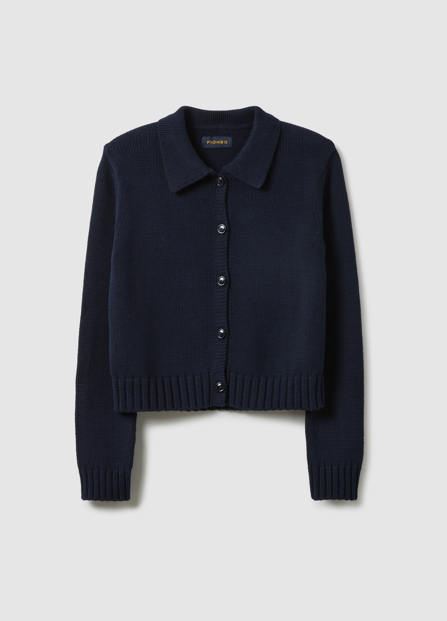 PIOMBO, Cárdigan Azul De Algodón Con Cuello Polo, Ajuste Regular, Mujer, Azul marino, Talla: 42