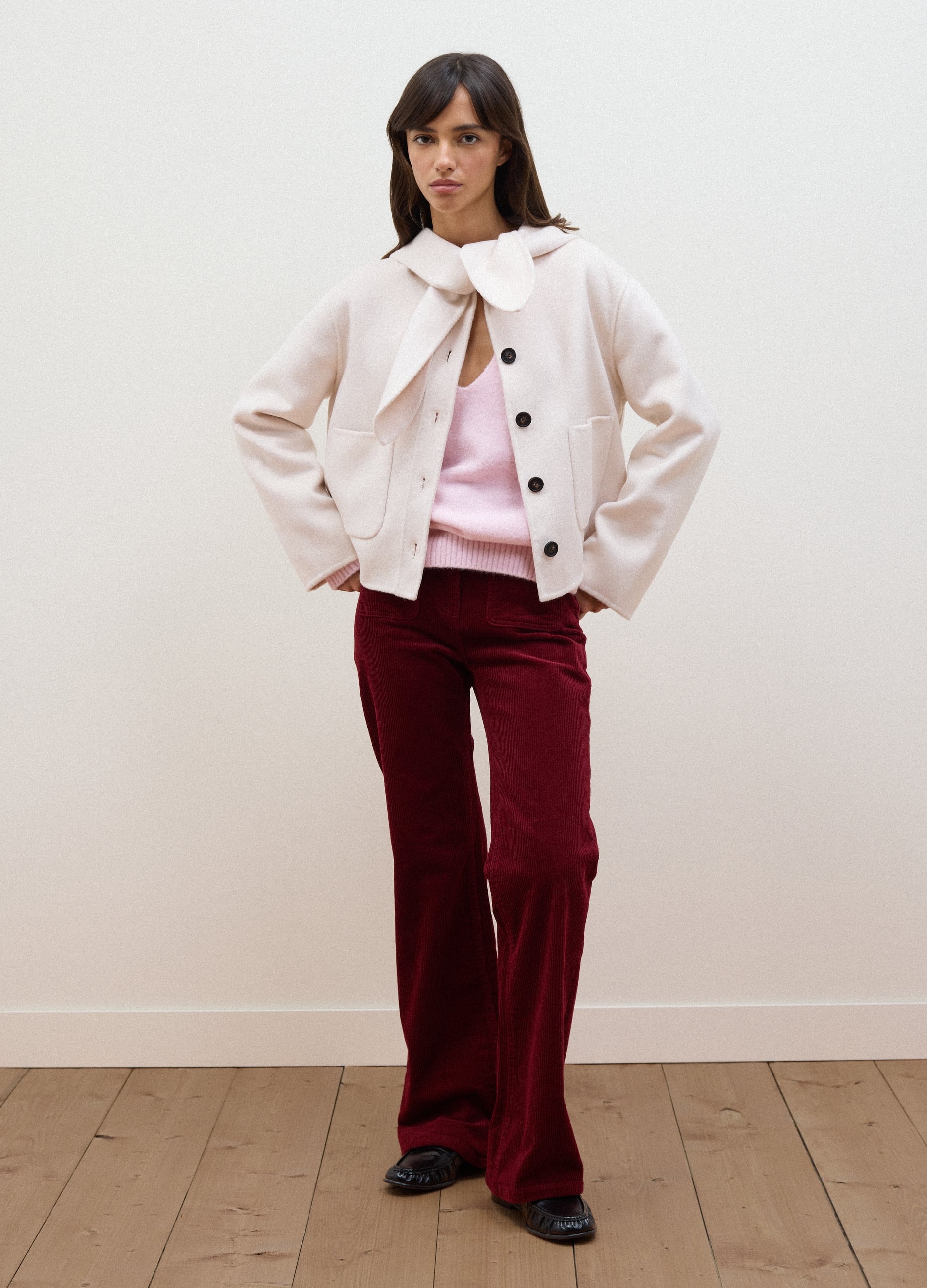 LES COPAINS, Pantaloni Rossi Flare In Cotone Elasticizzato A Coste, Donna, Rosso, Taglia: 46